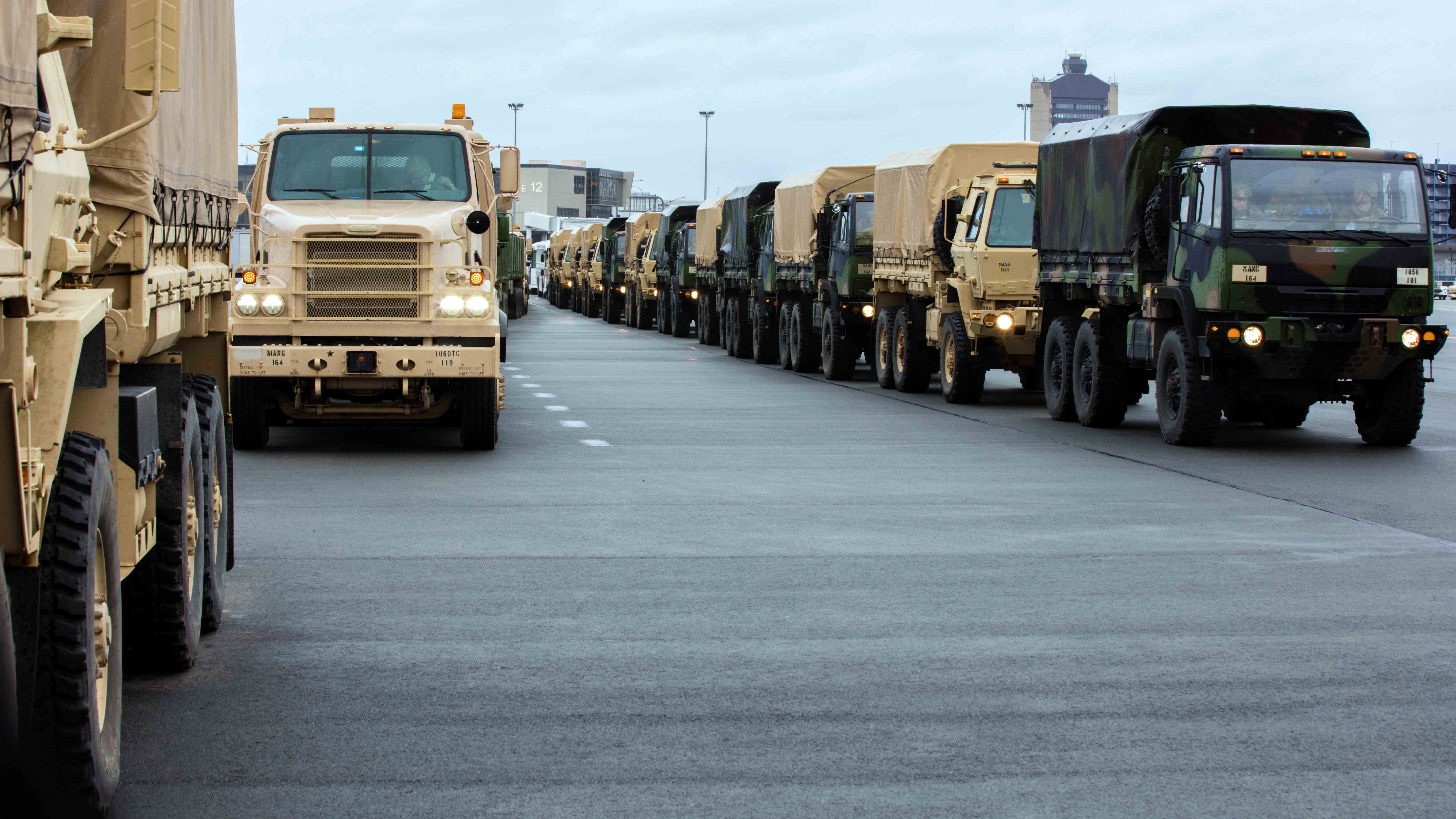 trucks lined up as a convoy