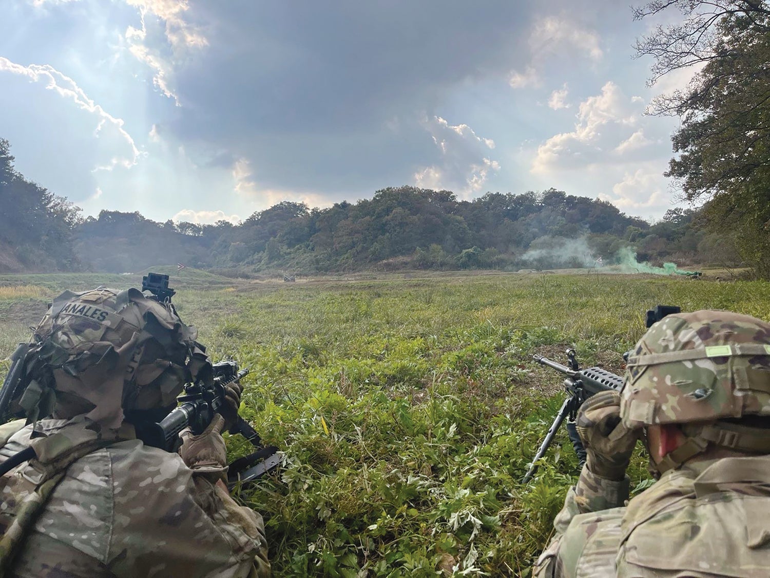 Soldiers with the 2nd Battalion, 12th Infantry Regiment, watch over a target during training at a live-fire range in South Korea. (Credit: U.S. Army/Capt. William Romine)