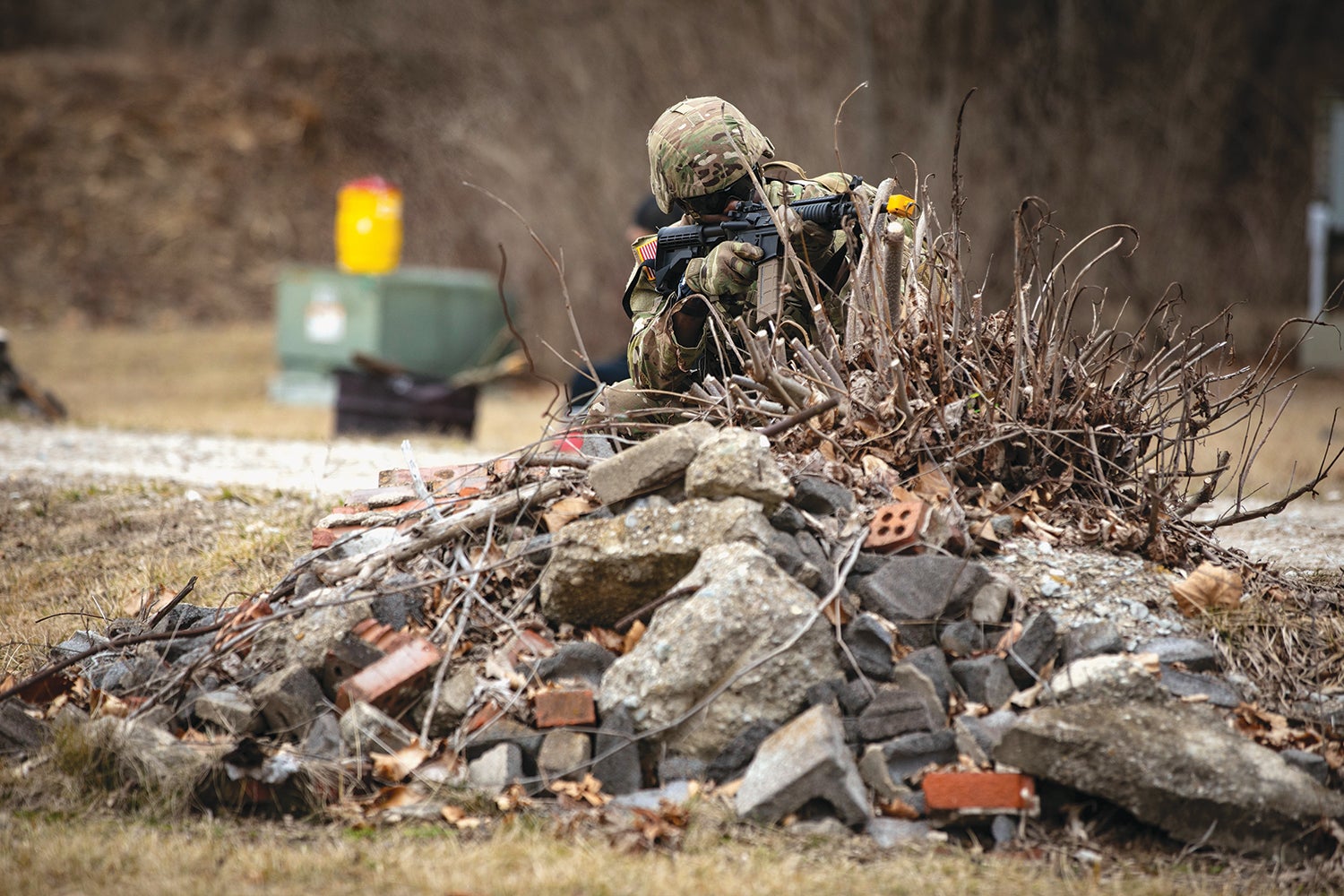 Sgt. Theron Bullcock provides security during a competition hosted by the U.S. Army Reserve’s 310th Expeditionary Sustainment Command at Camp Atterbury, Indiana. (Credit: U.S. Army Reserve/Capt. Caitlin Sweet)