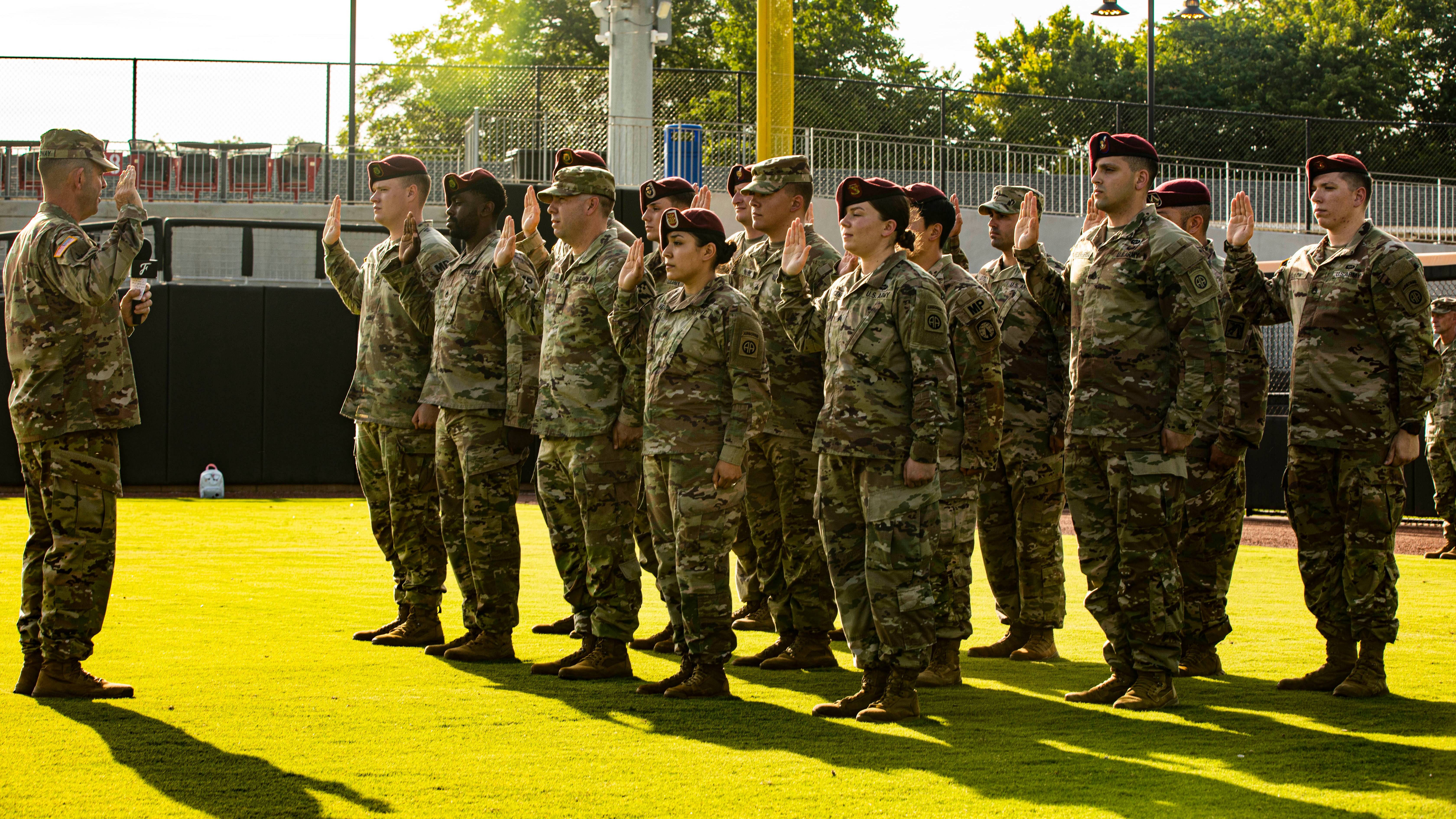 Soldiers from the XVIII Airborne Corps reenlist.