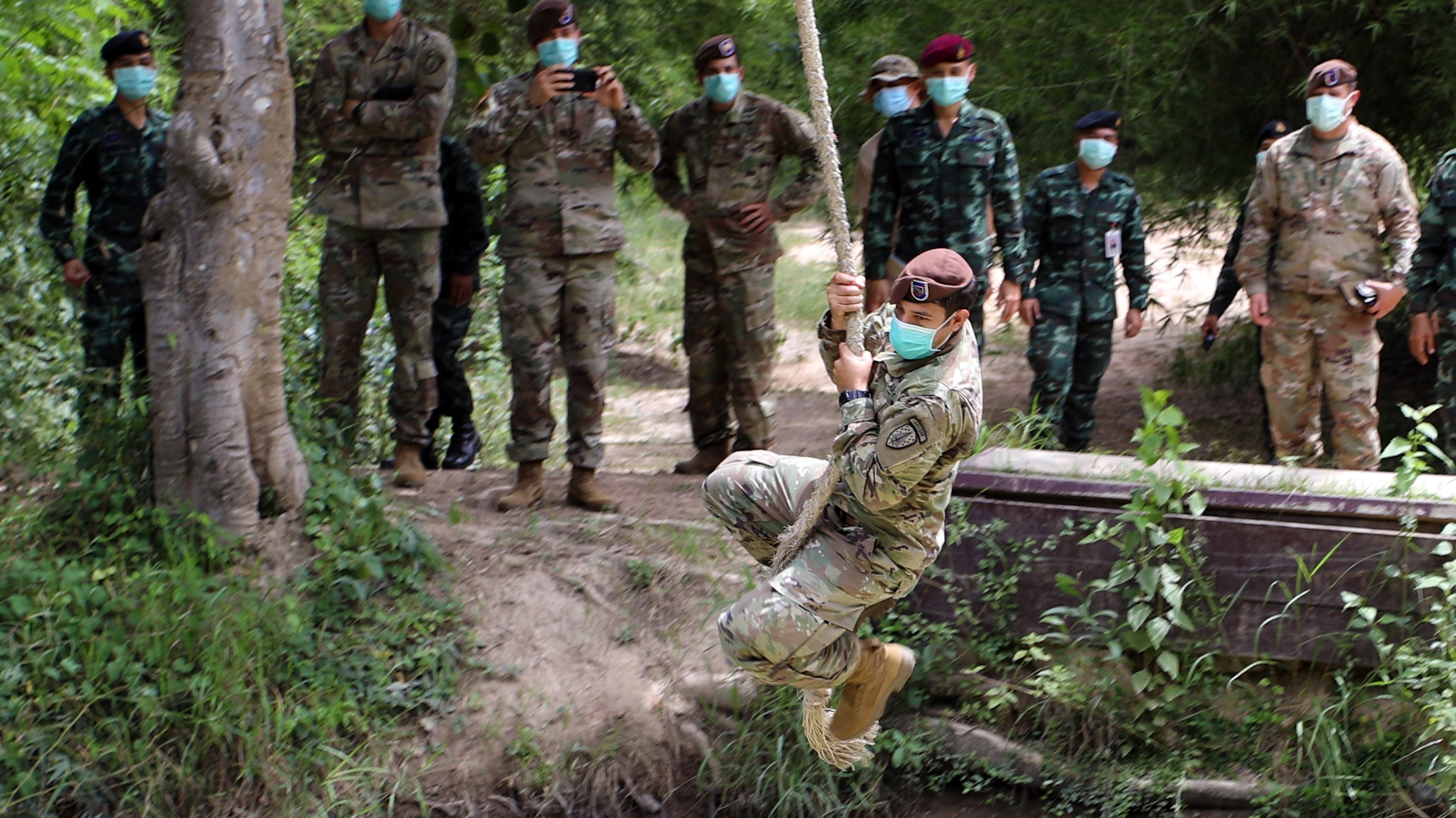 A soldier swinging