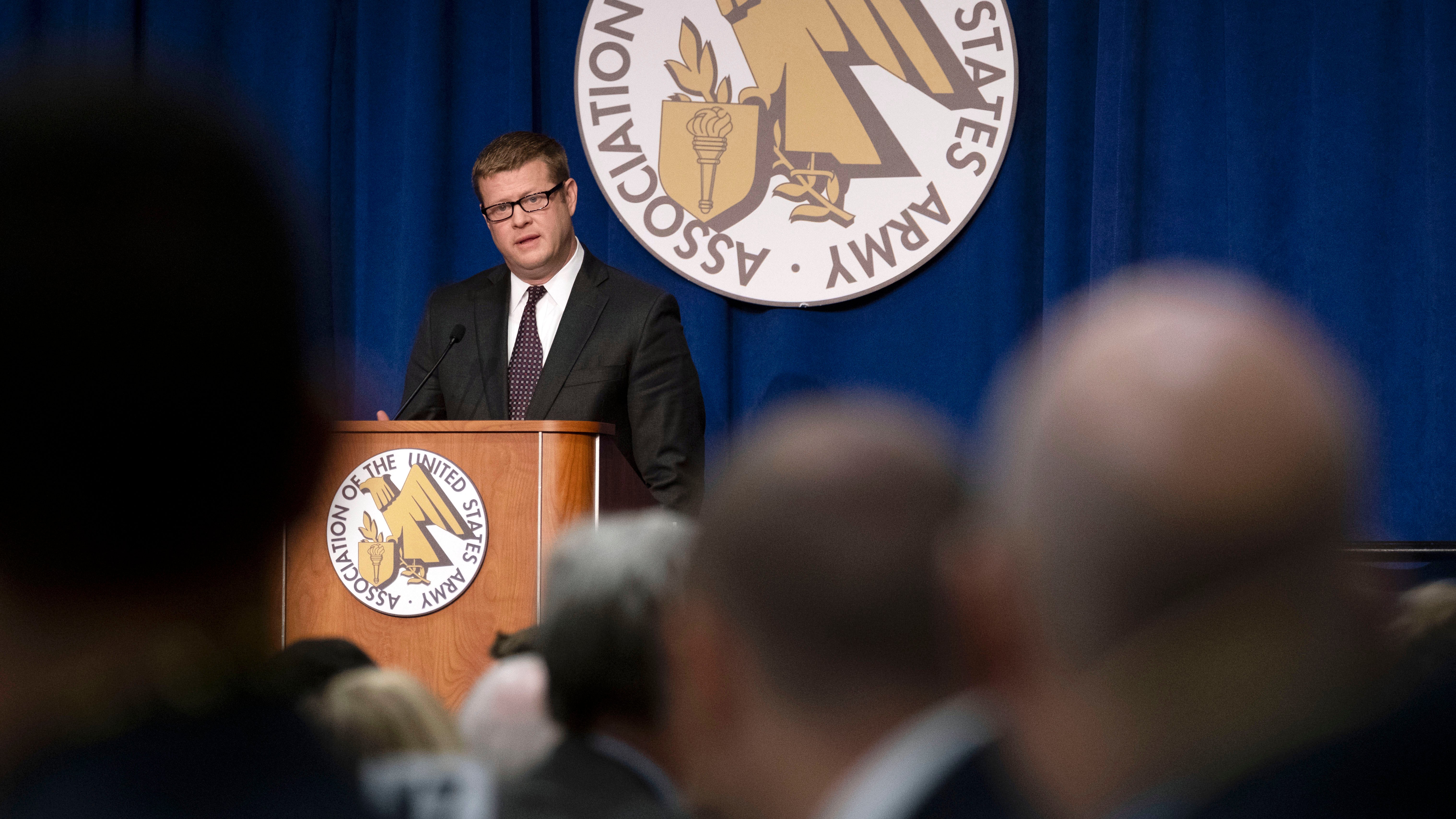 Secretary of the Army Ryan D. McCarthy addresses the Congressional Breakfast at the  2019 AUSA Annual Meeting and Exposition at the Washington Convention Center on Oct. 15, 2019.