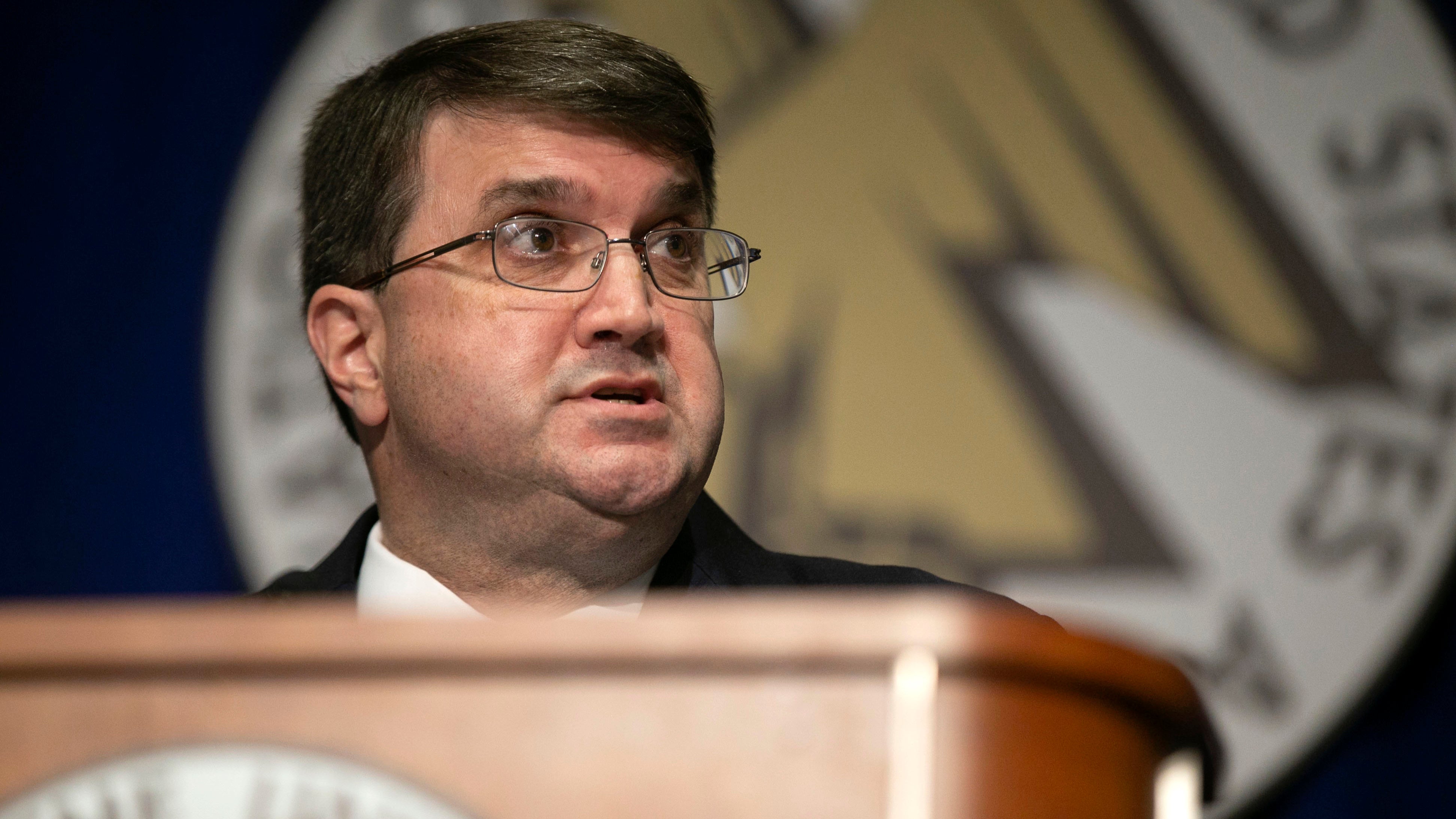 Secretary of Veterans Affairs Robert Wilkie addresses the National Partners Luncheon at the 2019 AUSA Annual Meeting and Exposition at the Washington Convention Center on Oct. 16, 2019.