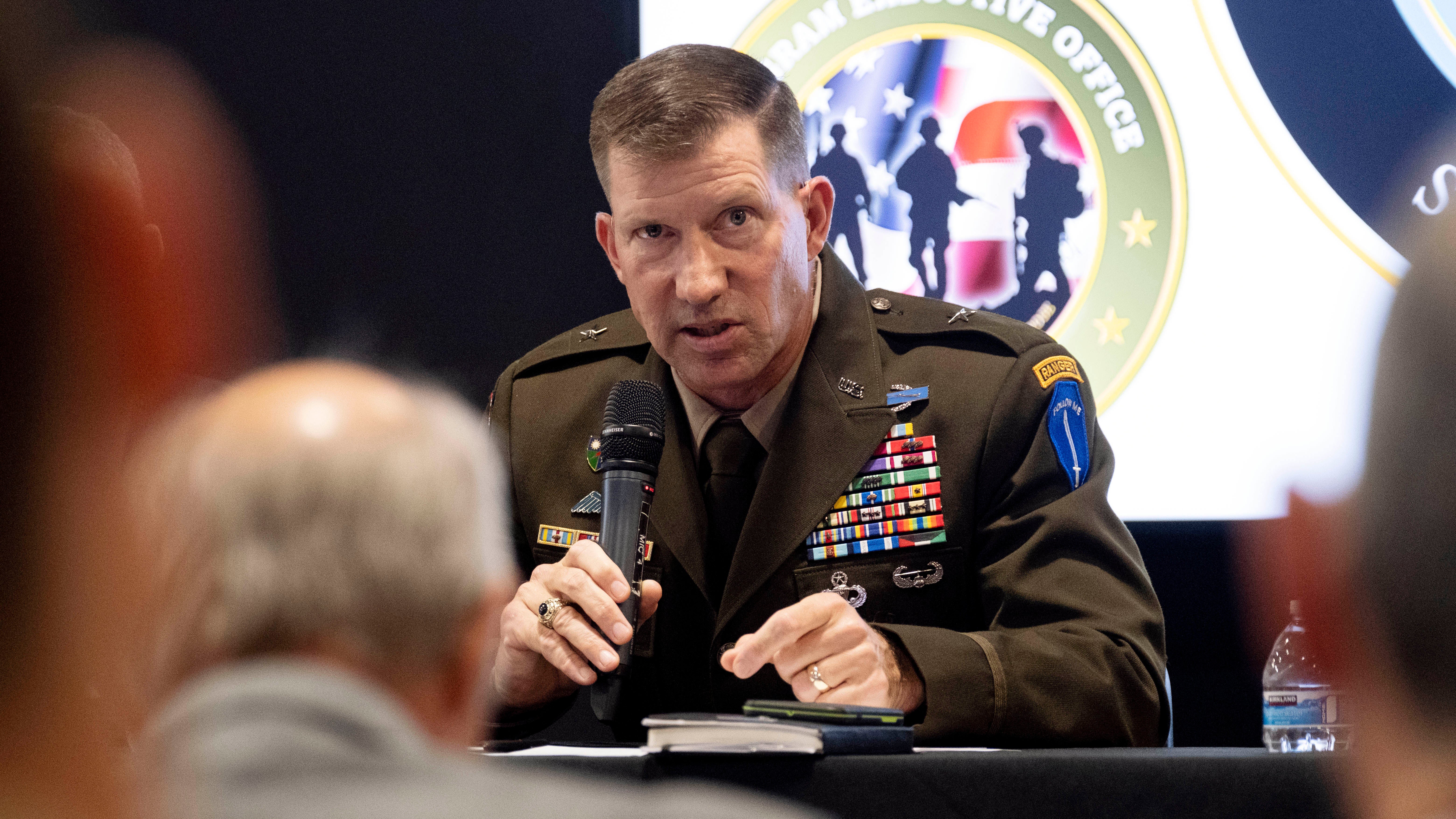 BG David Hodne answers a question during a presentation on Soldier Lethality at the 2019 AUSA Annual Meeting and Exposition at the Washington Convention Center on Oct. 15, 2019.