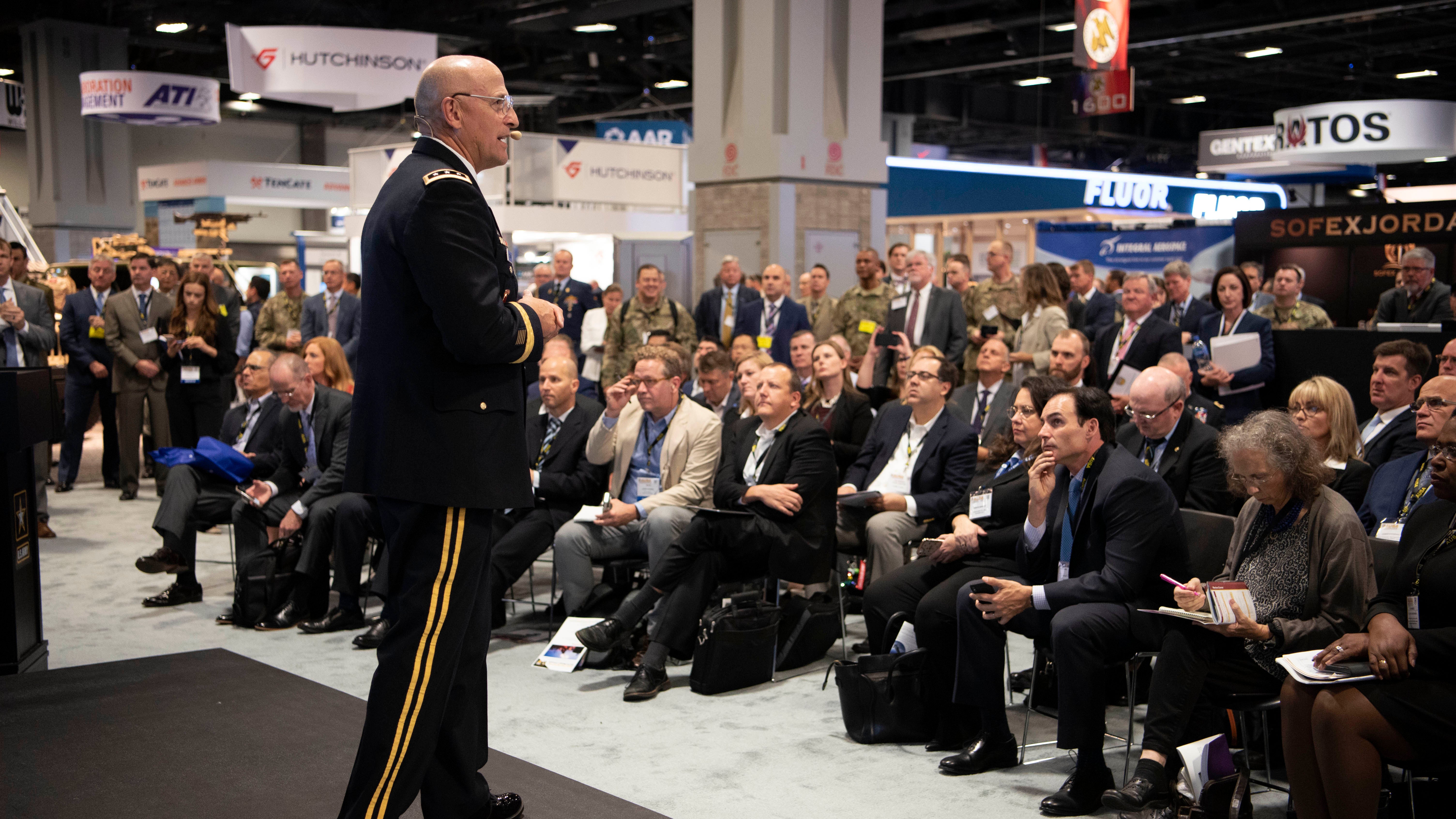LTG Neil Thurgood addresses attendees at a Delivering Hypersonics  discussion at the 2019 AUSA Annual Meeting and Exposition at the Washington Convention Center on Oct. 14, 2019.