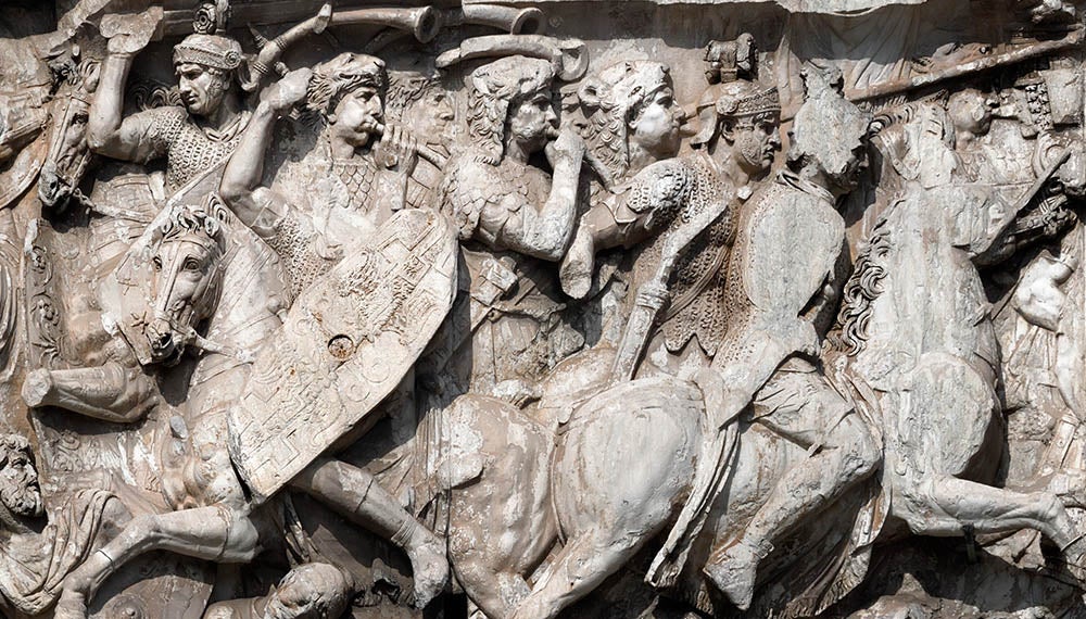 Roman soldiers bas relief