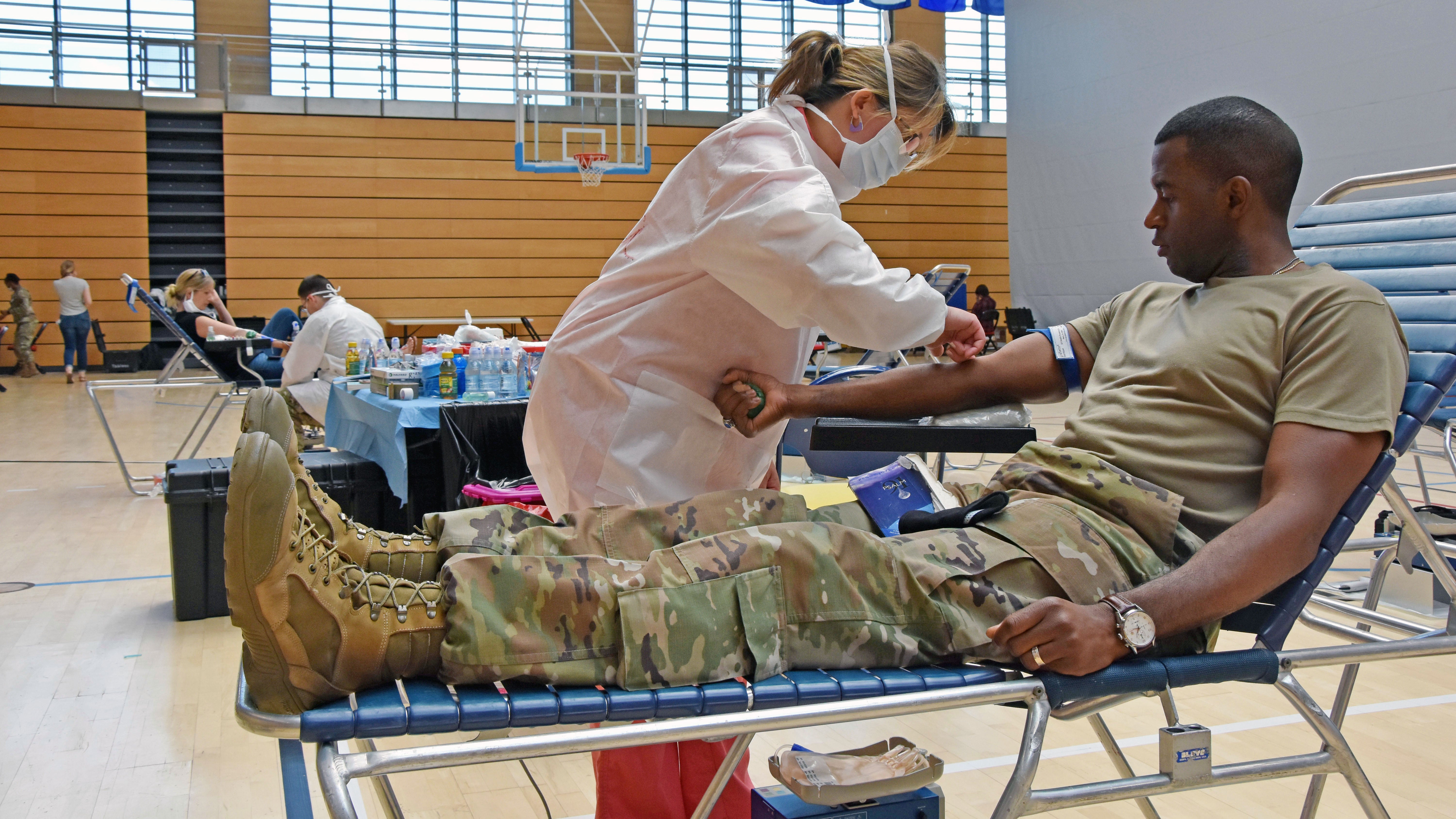 Soldier giving blood