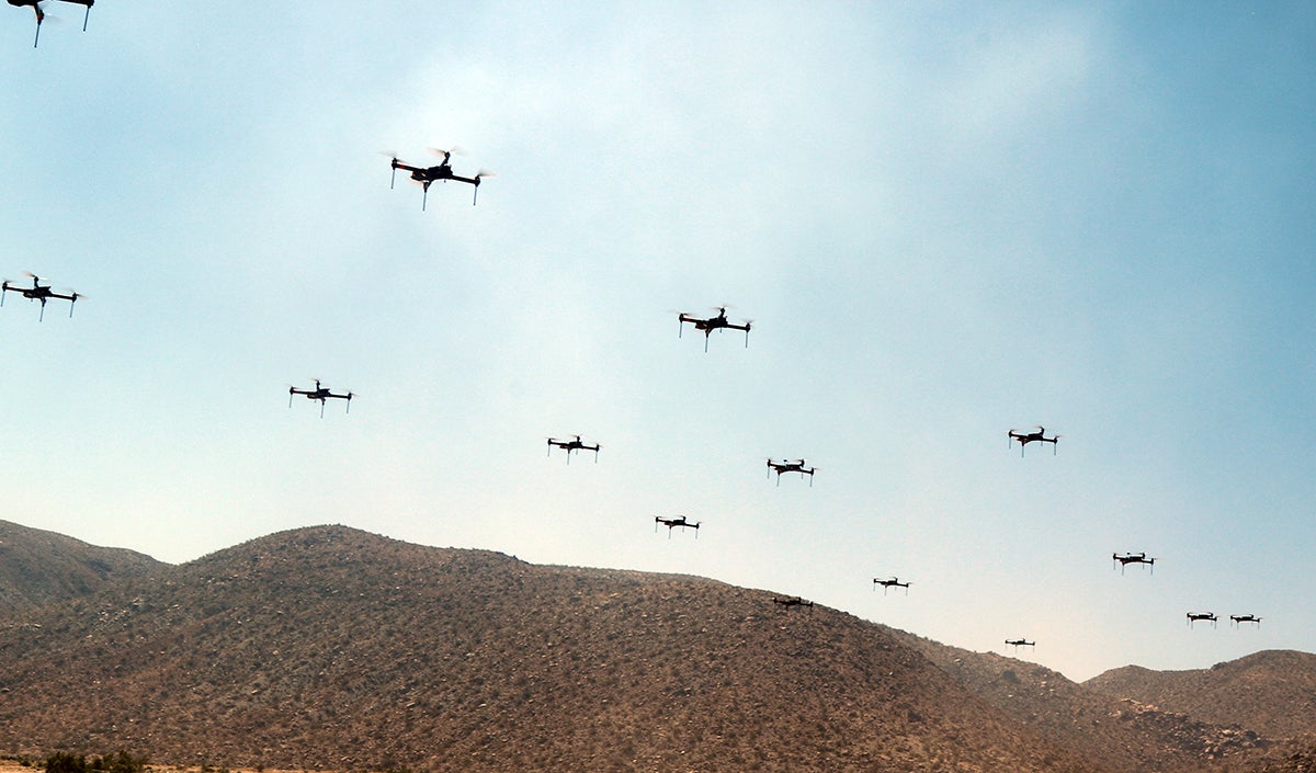A swarm of drones