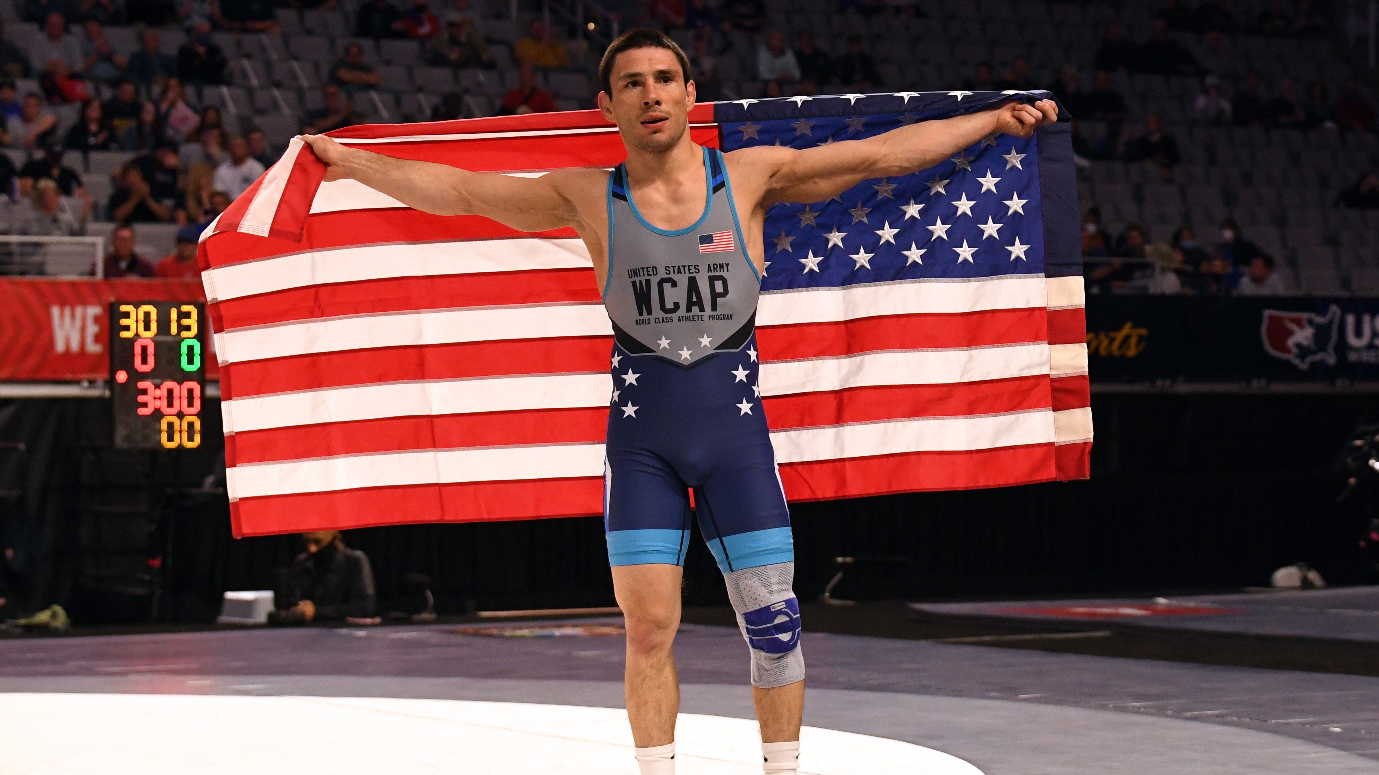 Wrestler with American flag