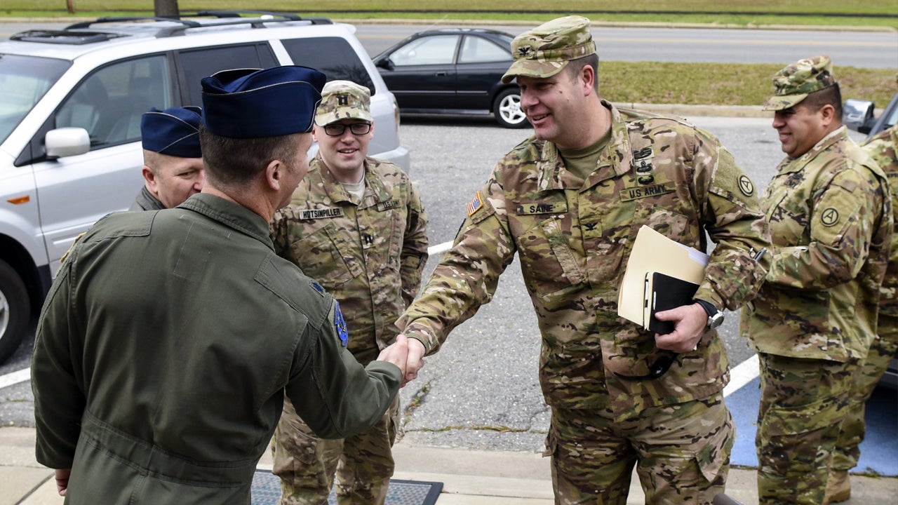 Soldier shaking hands