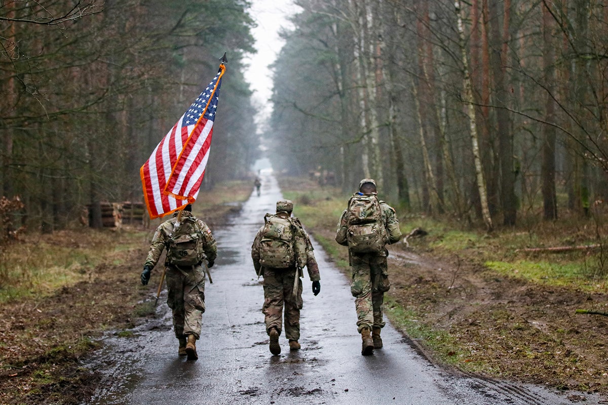 Ruck march with American flag