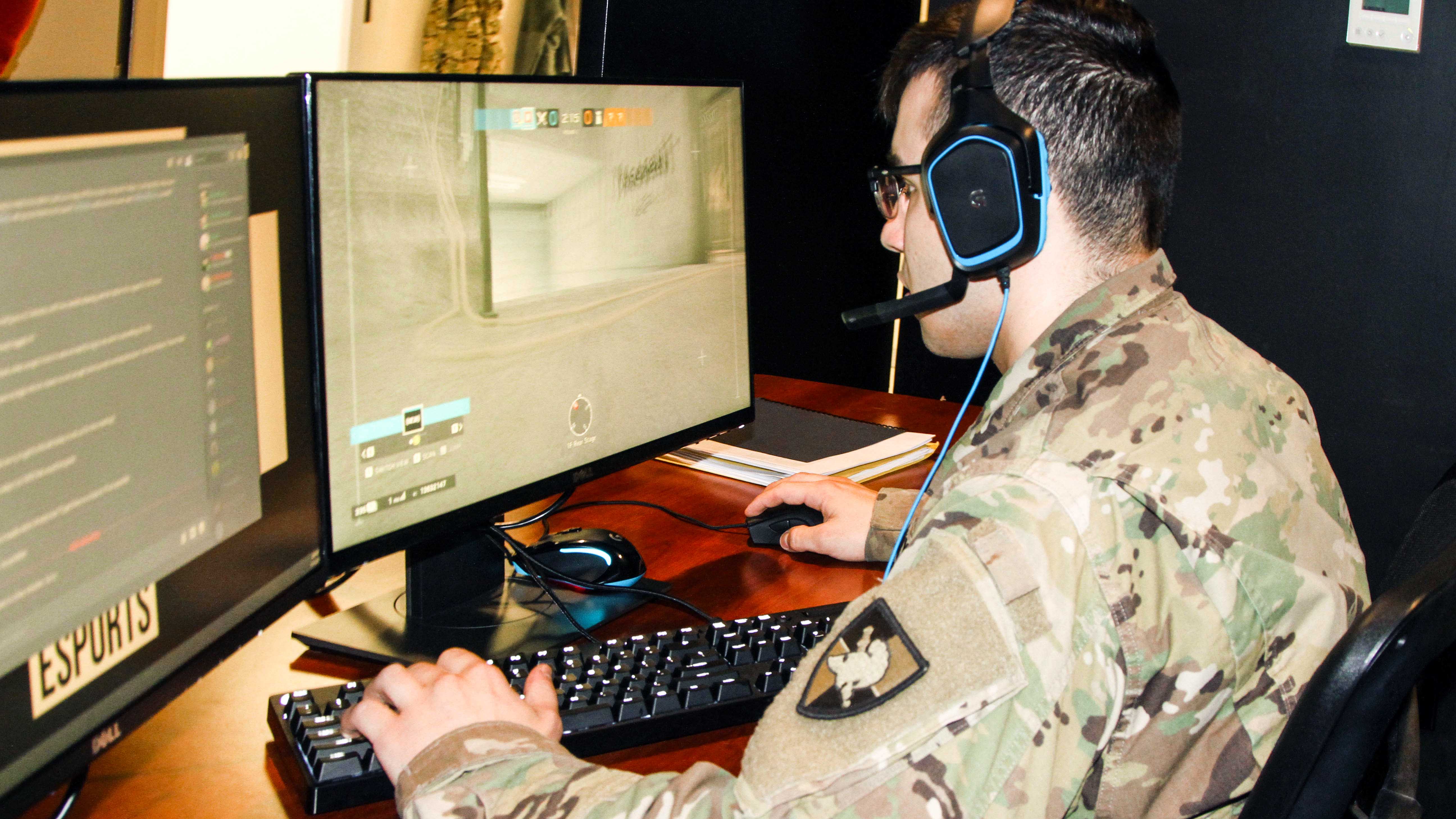soldier on computer