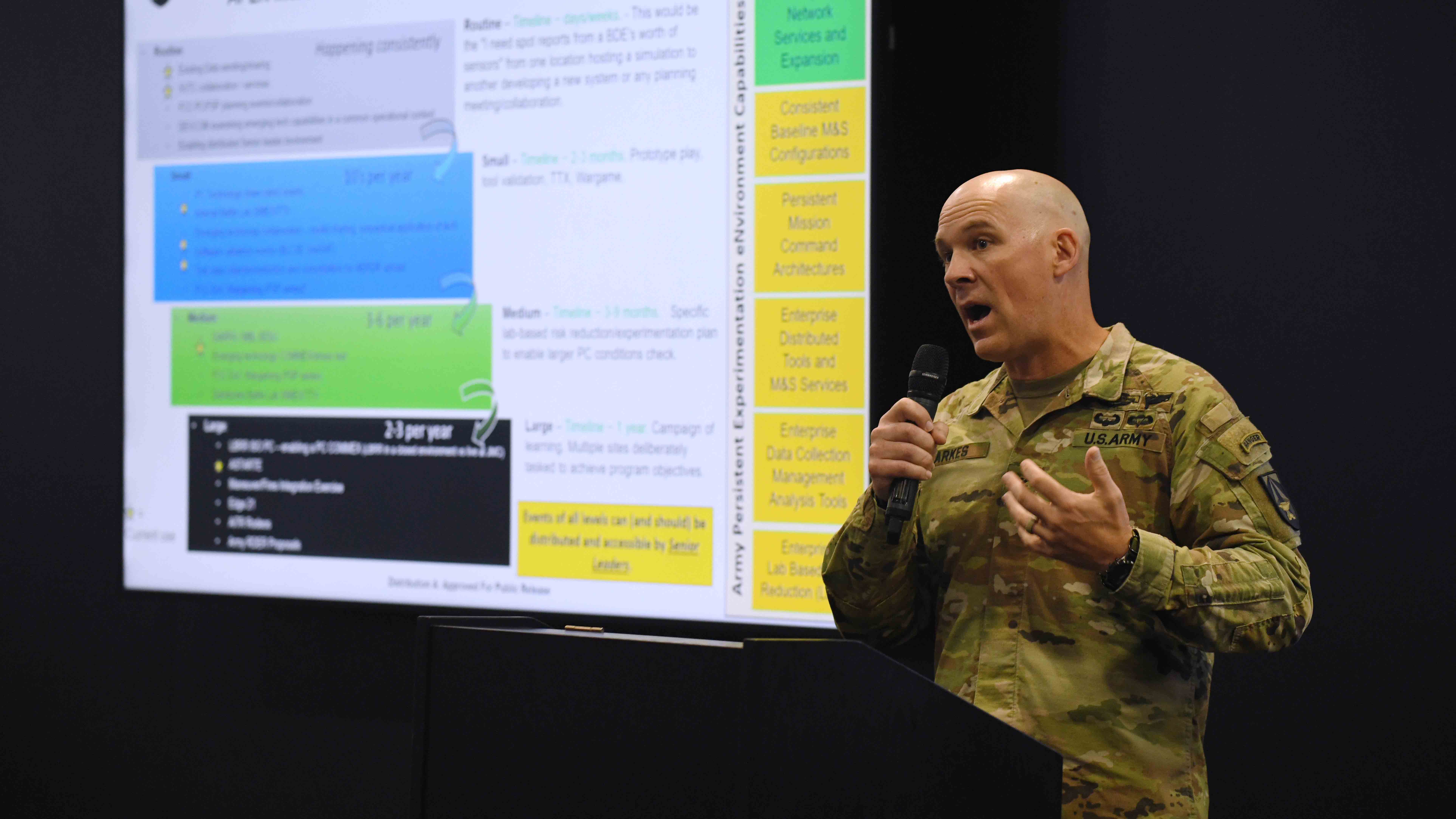 Col. David Parkes, Director of the U.S. Army's National Simulation Center, addresses attendees