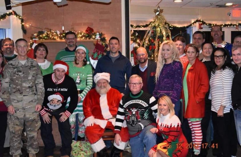 Ugly sweater party group photo