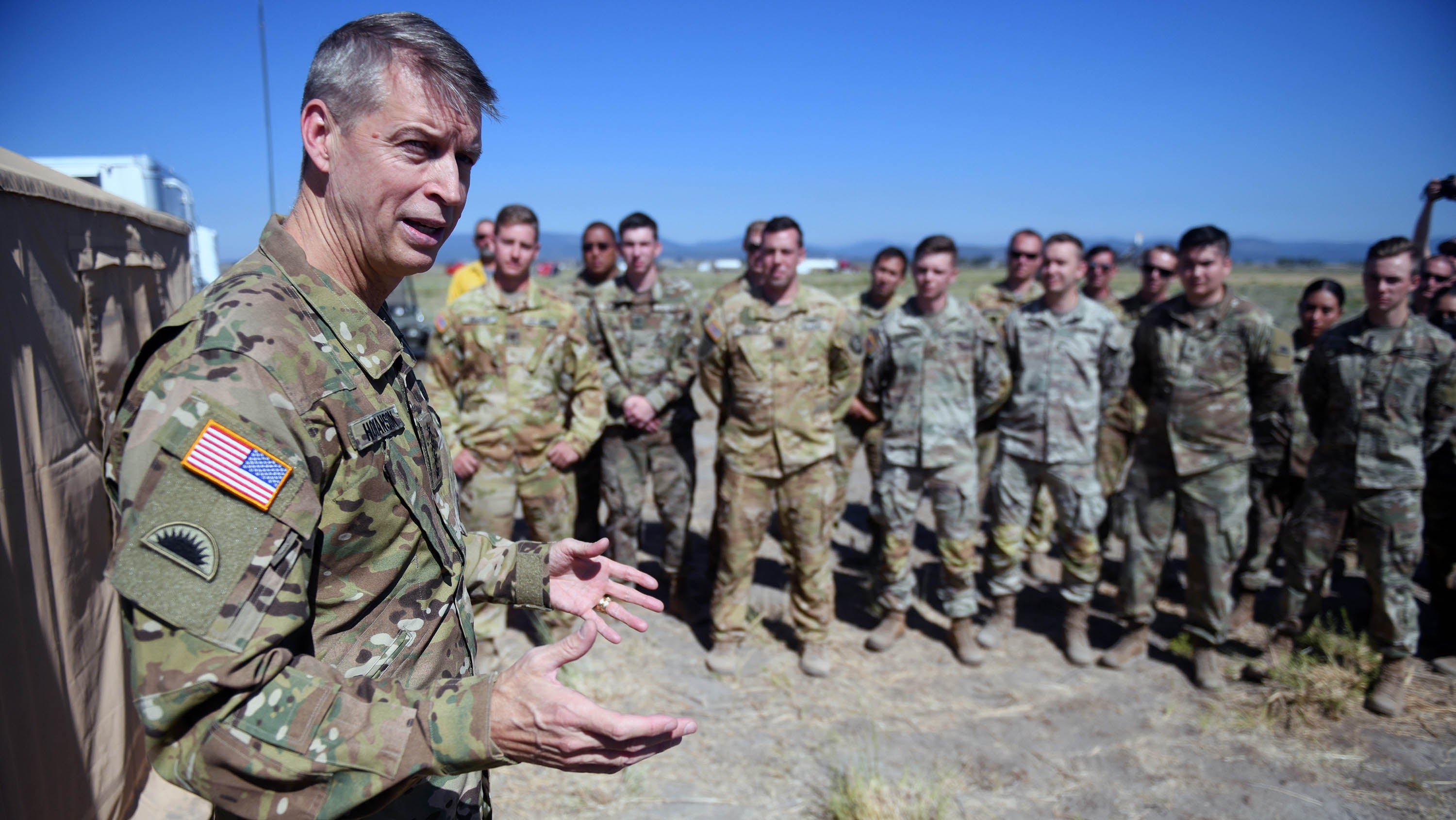 Gen. Daniel Hokanson talks to troops.