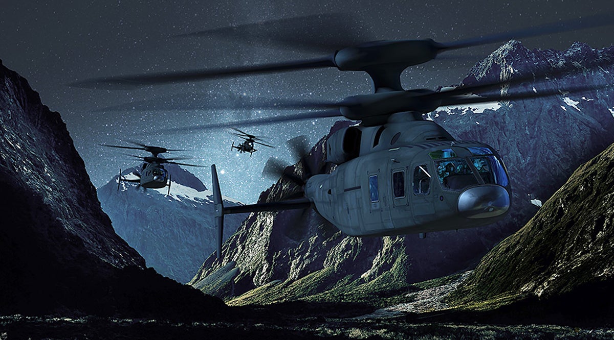 Concept art of the DEFIANT dual-rotor FVL helicopter