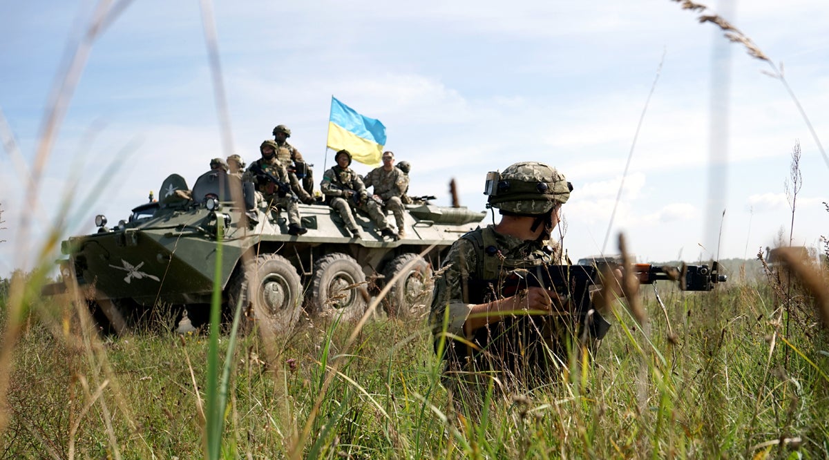 Ukrainian armor and soldiers seen in Yavoriv, Ukraine, during Rapid Trident 2018