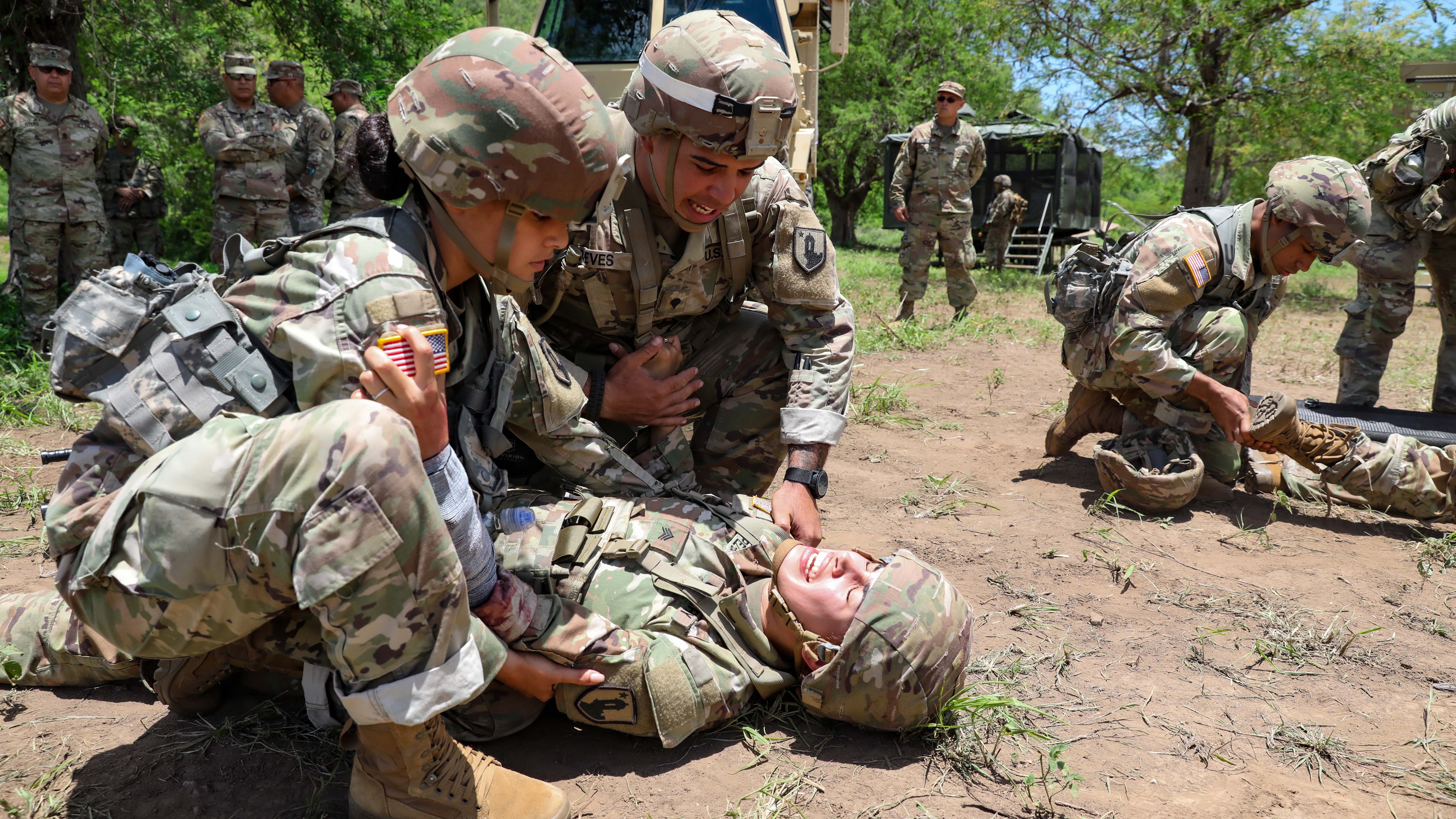 Army medics participate in training.