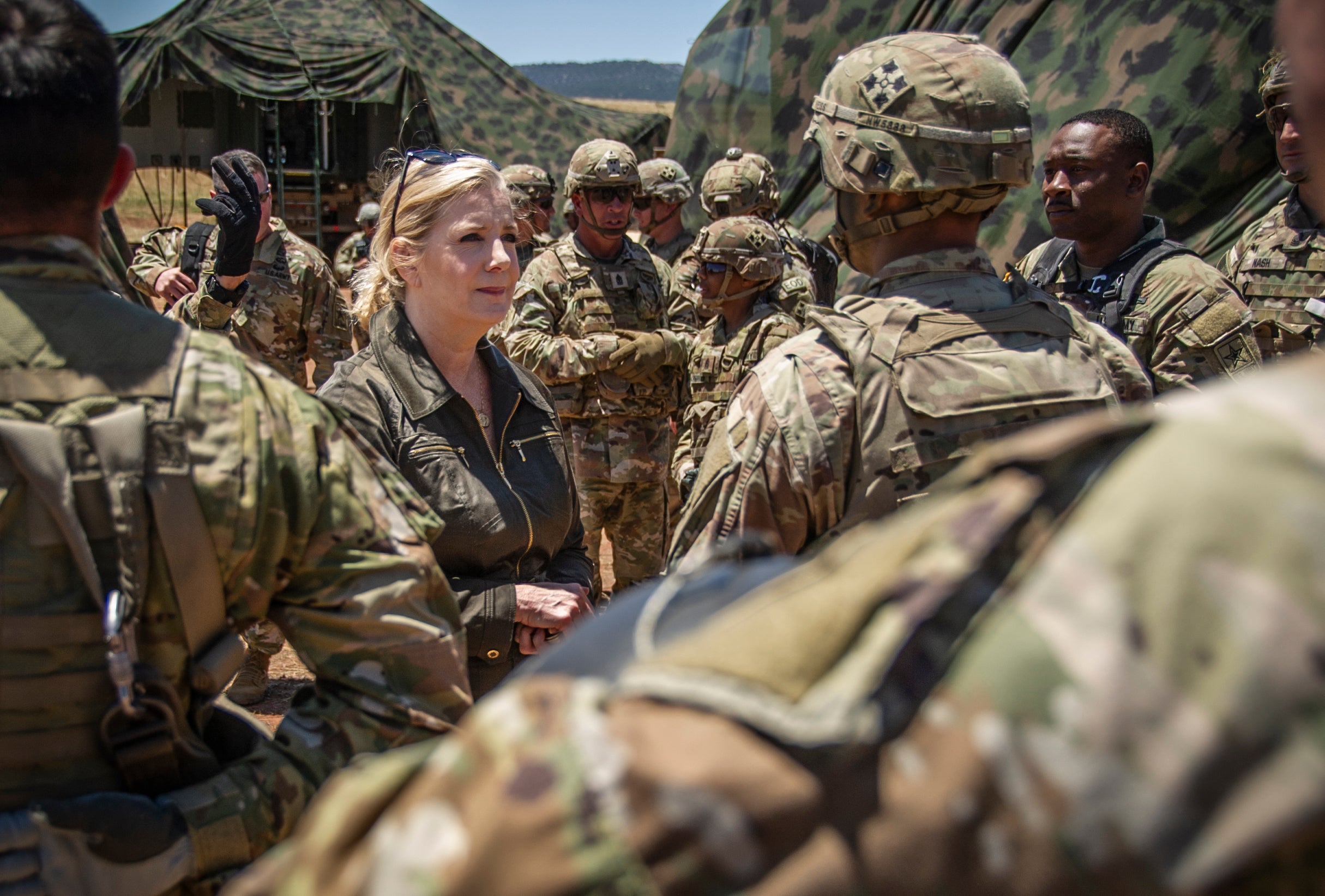 Army Secretary Christine Wormuth meets with soldiers.
