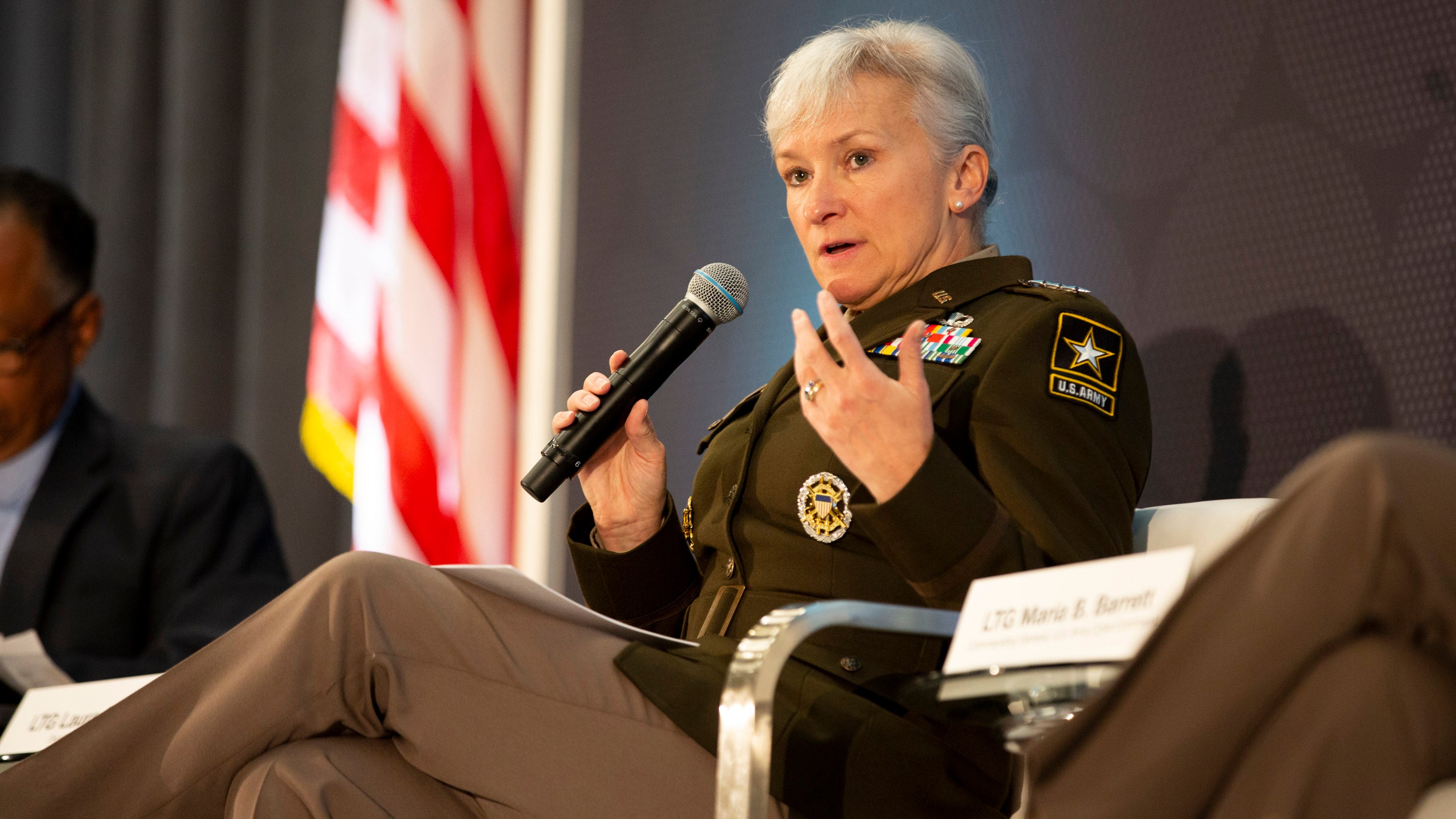 Lt. Gen. Laura Potter, Deputy Chief of Staff, G-2, speaks during the AUSA Contemporary Military Forum: Evolution of Cyber and Information Advantage at AUSA 2022 Annual Meeting in Washington, D.C., Wednesday, Oct. 12, 2022. (Jen Milbrett for AUSA)