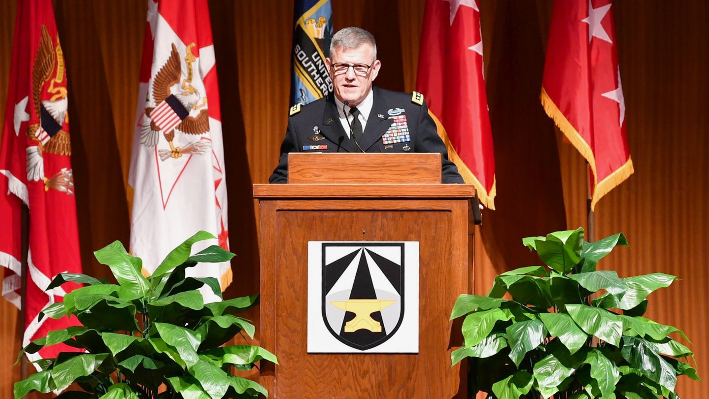 Gen. Rainey speaks at his change of command ceremony