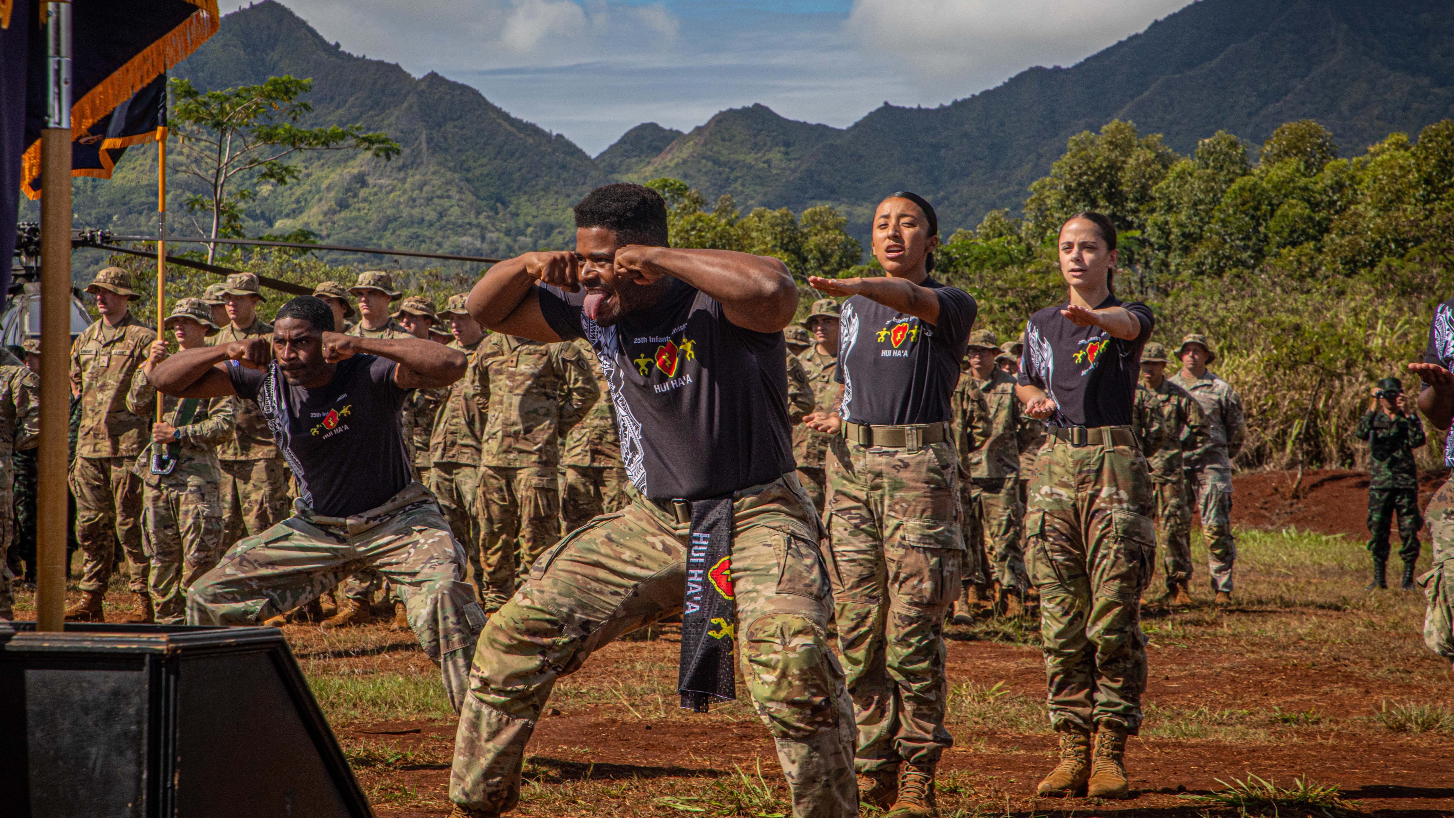 Soldiers at the opening ceremony of a training rotation in Hawaii.