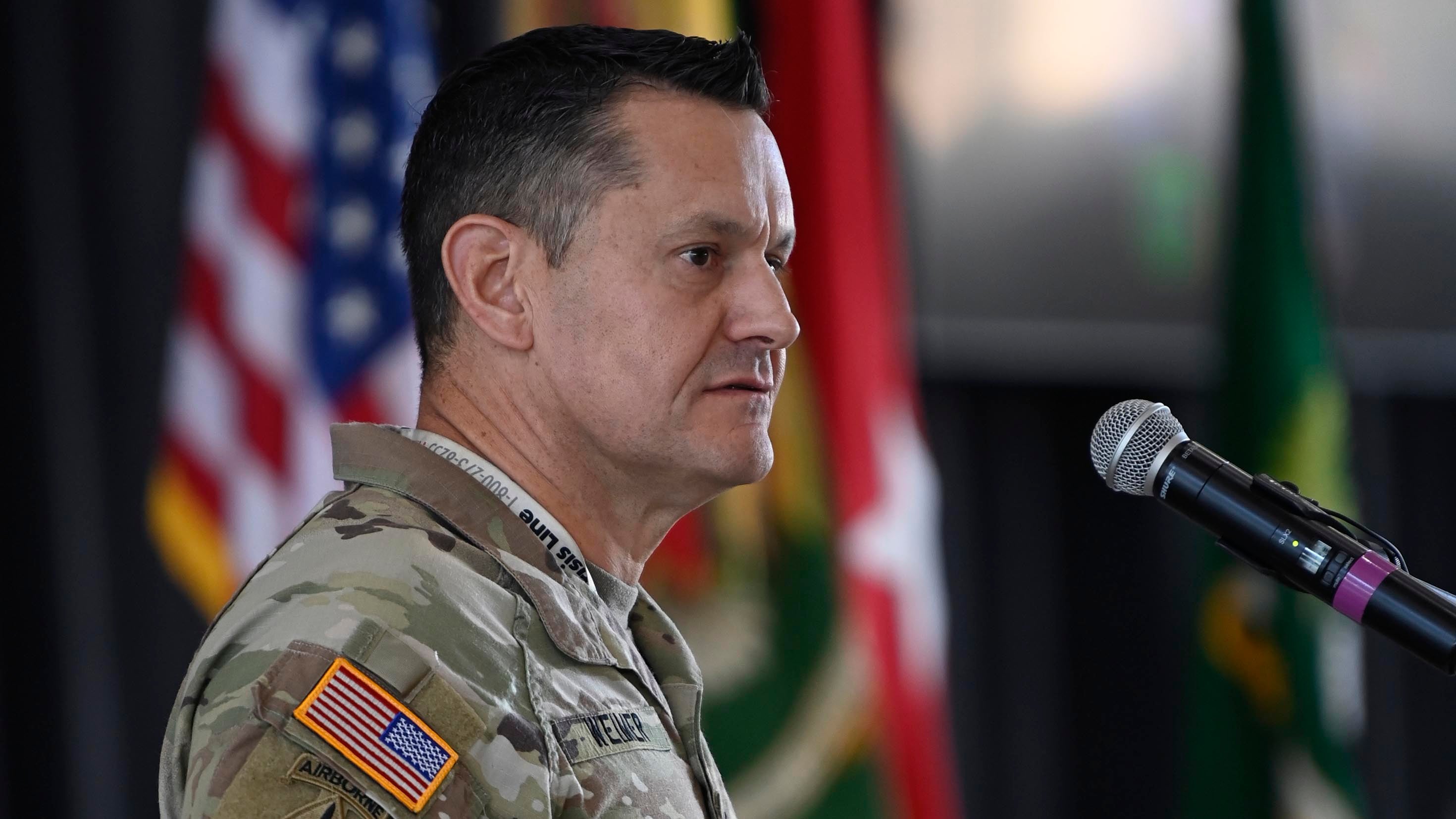Command Sgt. Maj. Michael Weimer speaks at an event.