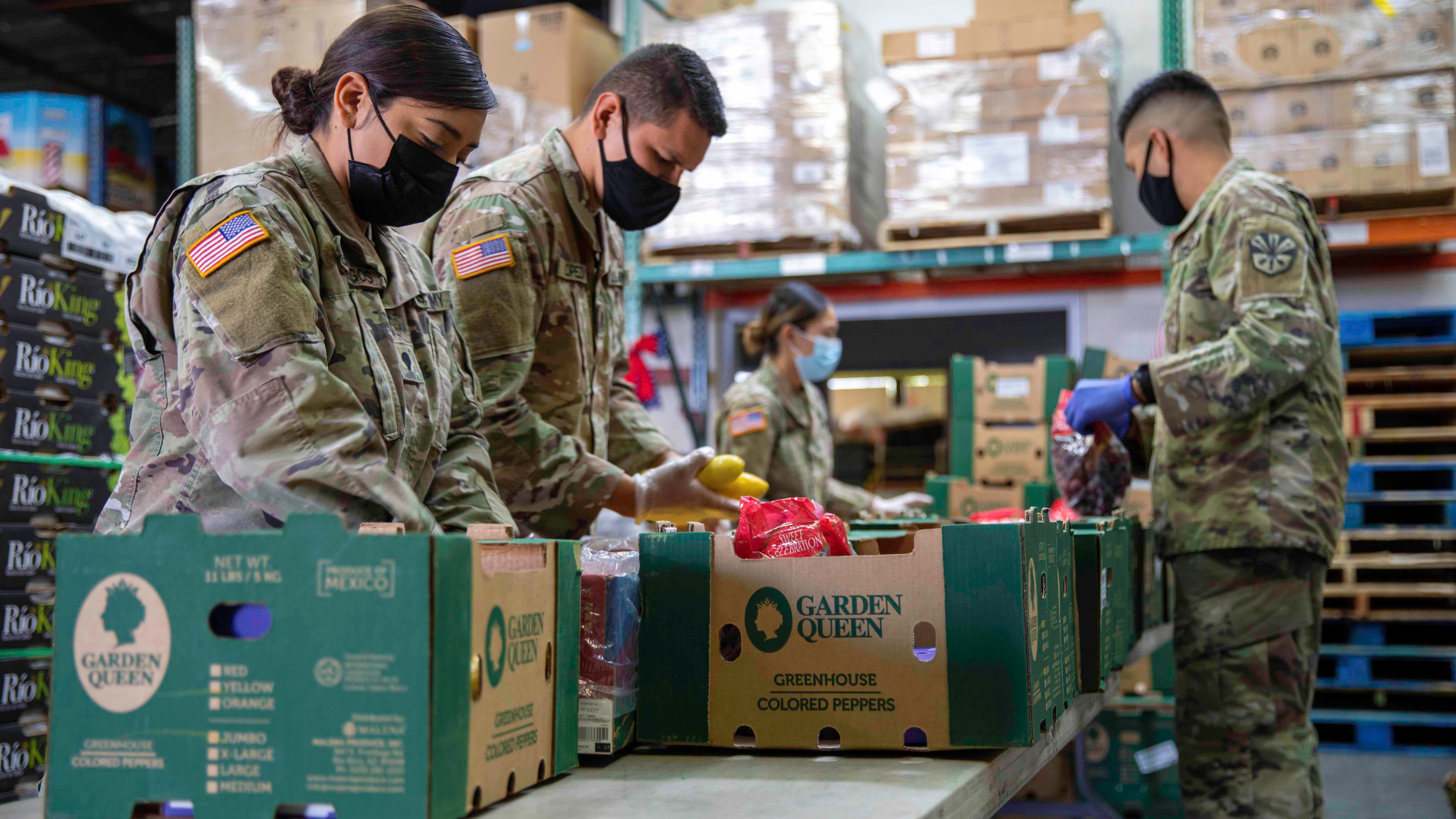 Soldiers at a food bank