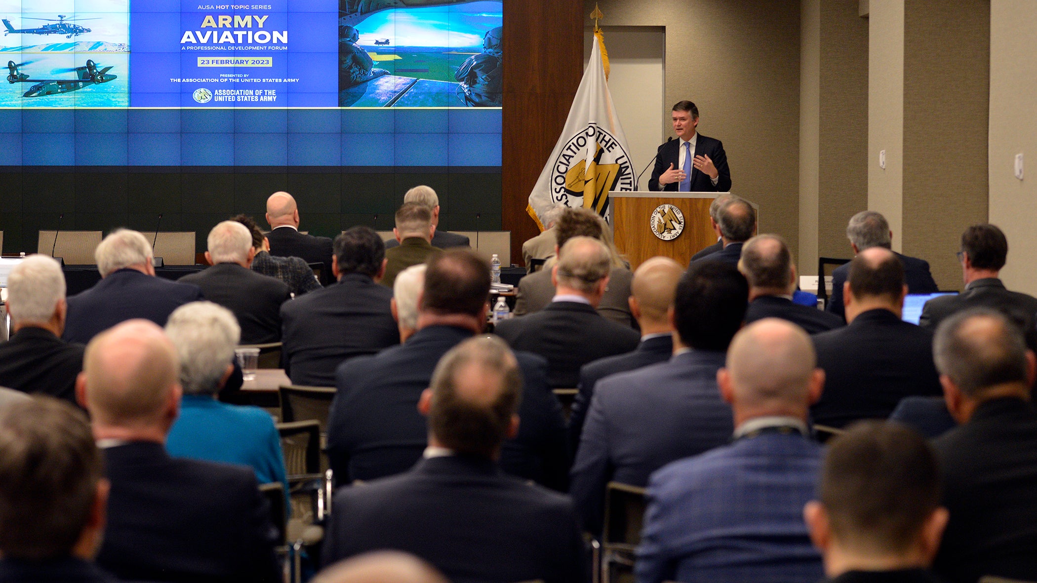 Doug Bush speaks to attendees at AUSA's Aviation Hot Topic