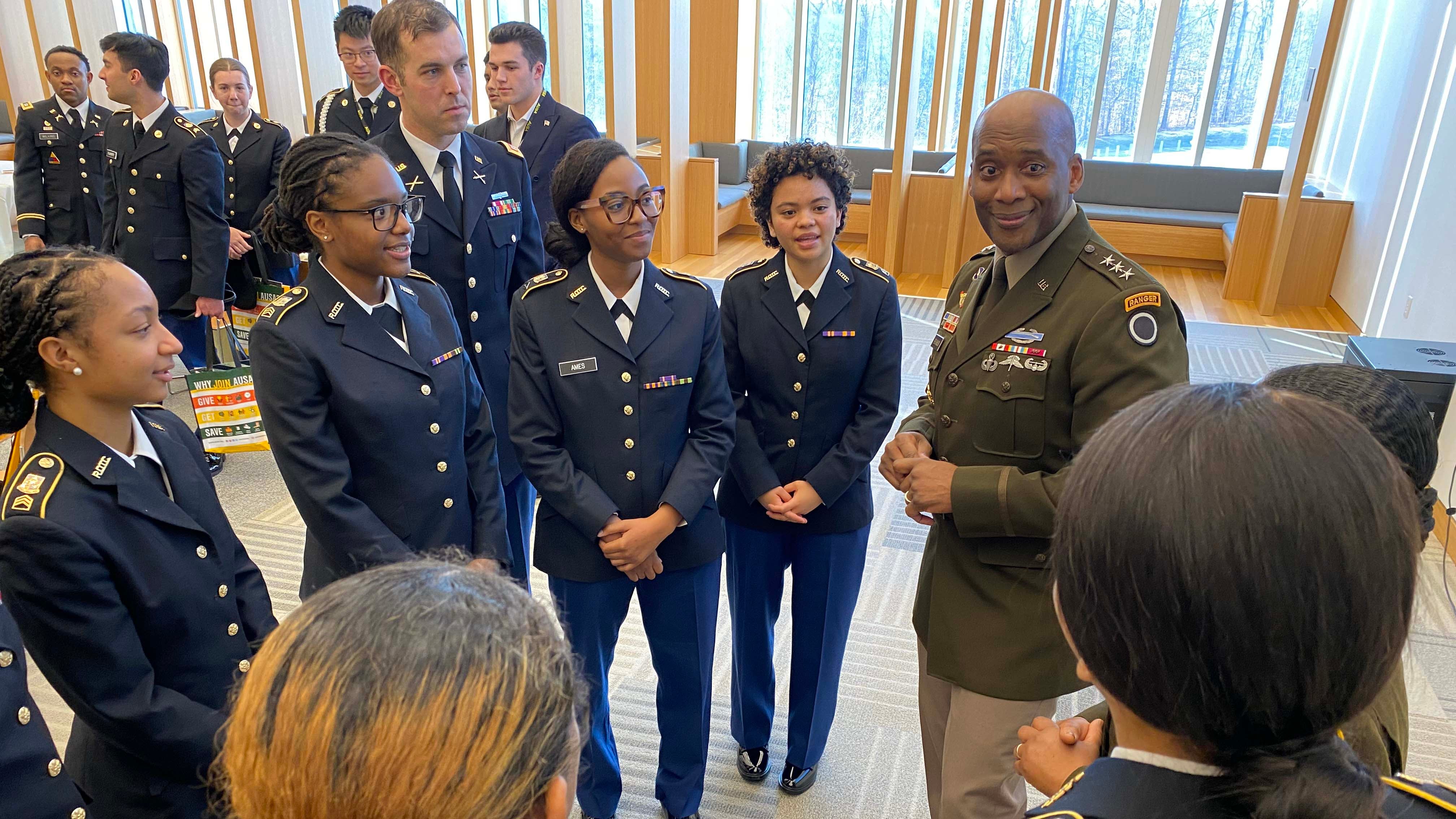 Lt. Gen. Xavier Brunson speaks with cadets