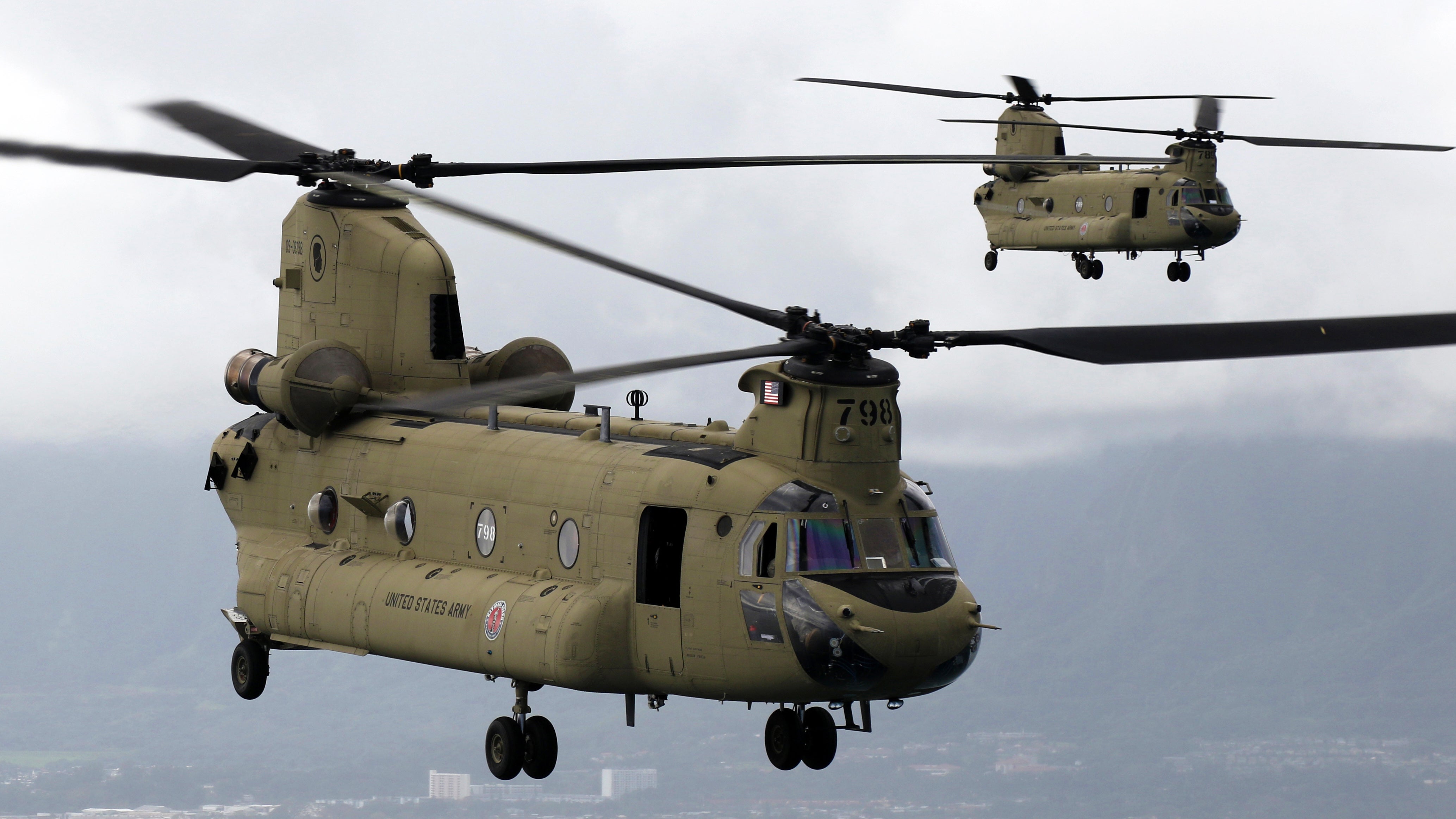 Two chinook helicopters