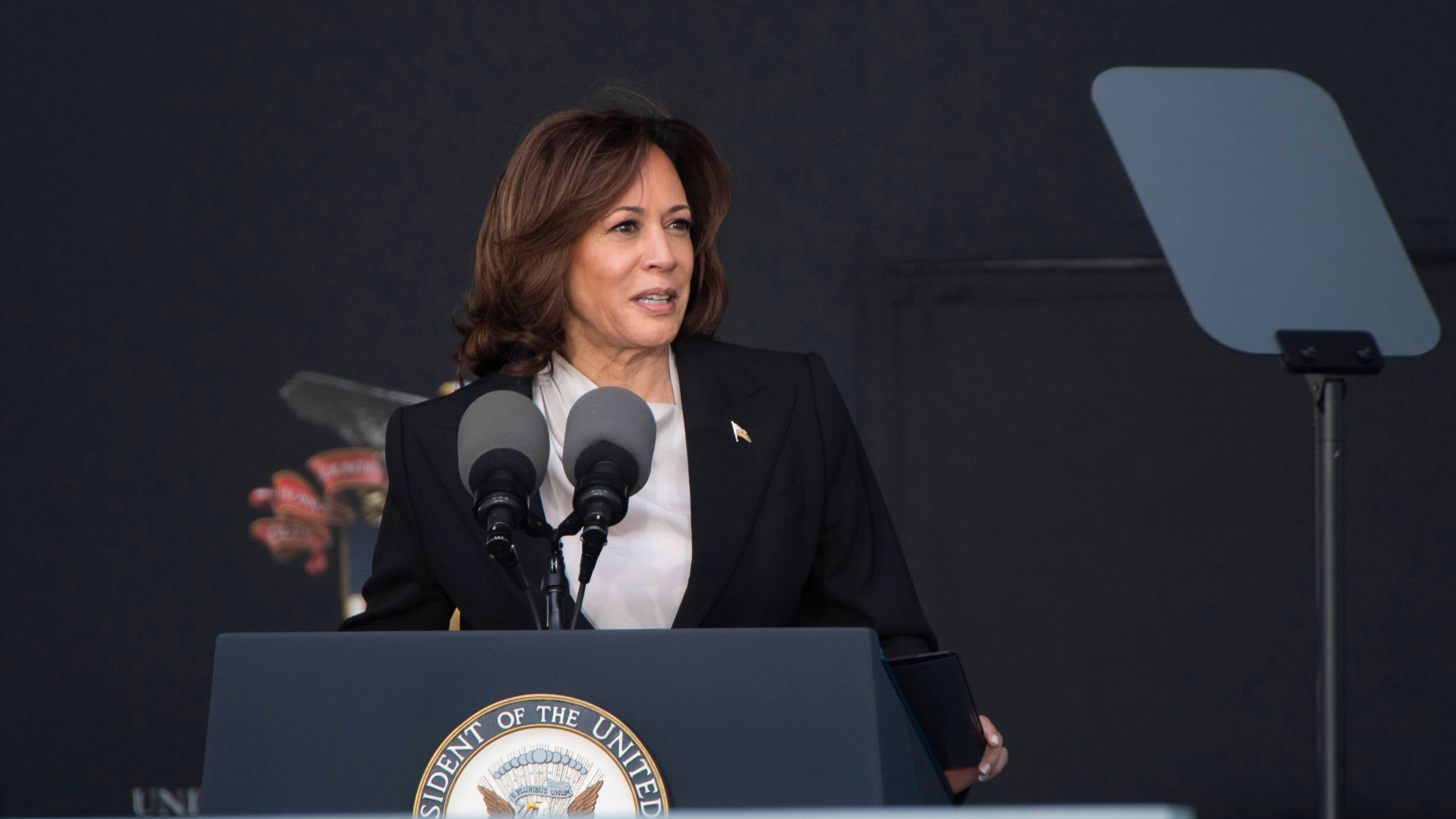 Vice President Kamala Harris speaks at the West Point commencement.
