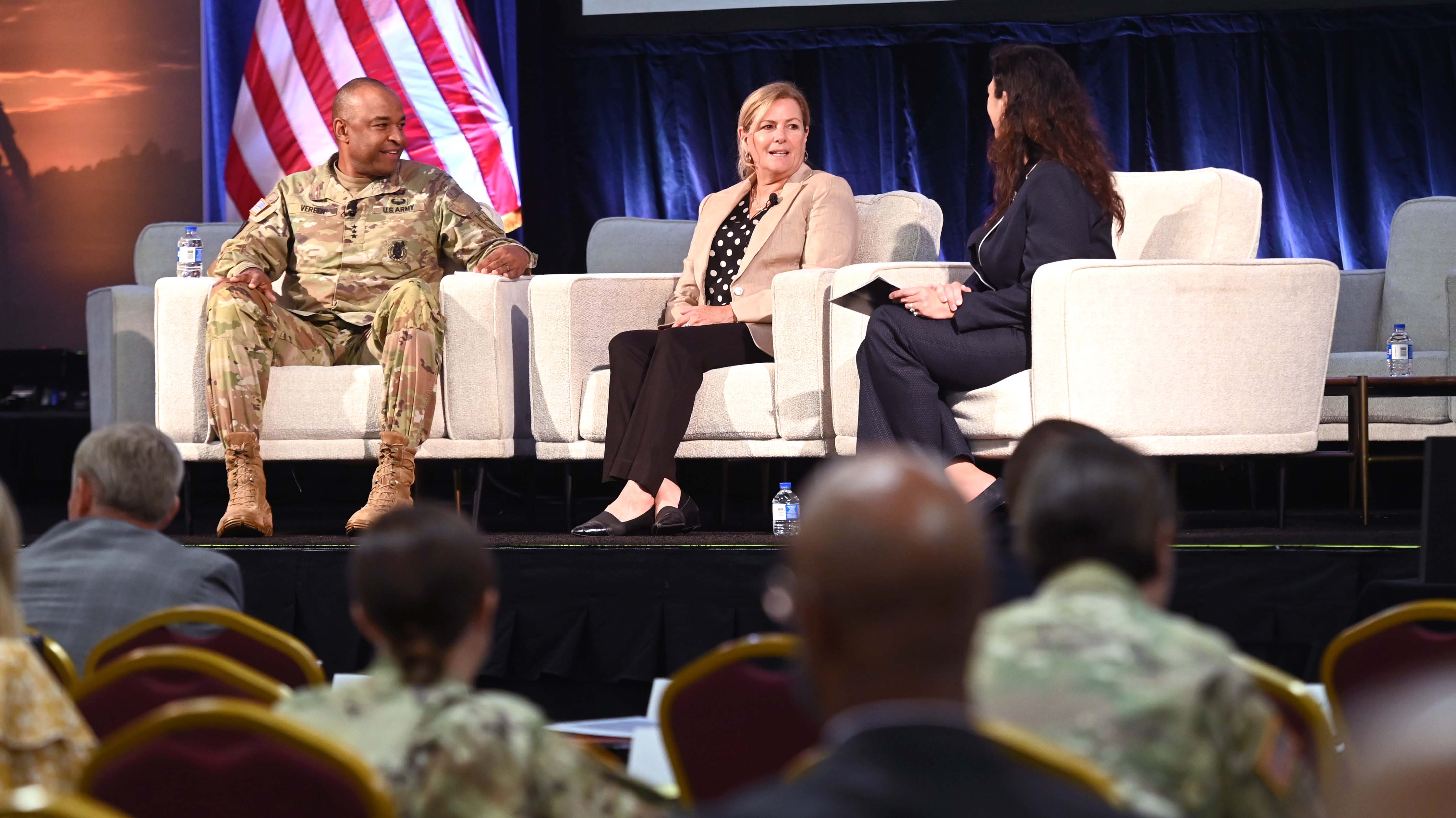 Holly Dailey, director of Family Readiness for the Association of the U.S. Army, Lt. Gen. Kevin Vereen, the Army’s deputy chief of staff for installations, G-9, and Dee Geise, director of soldier and family readiness and the Quality of Life Task Force speak at AUSA Warfighter