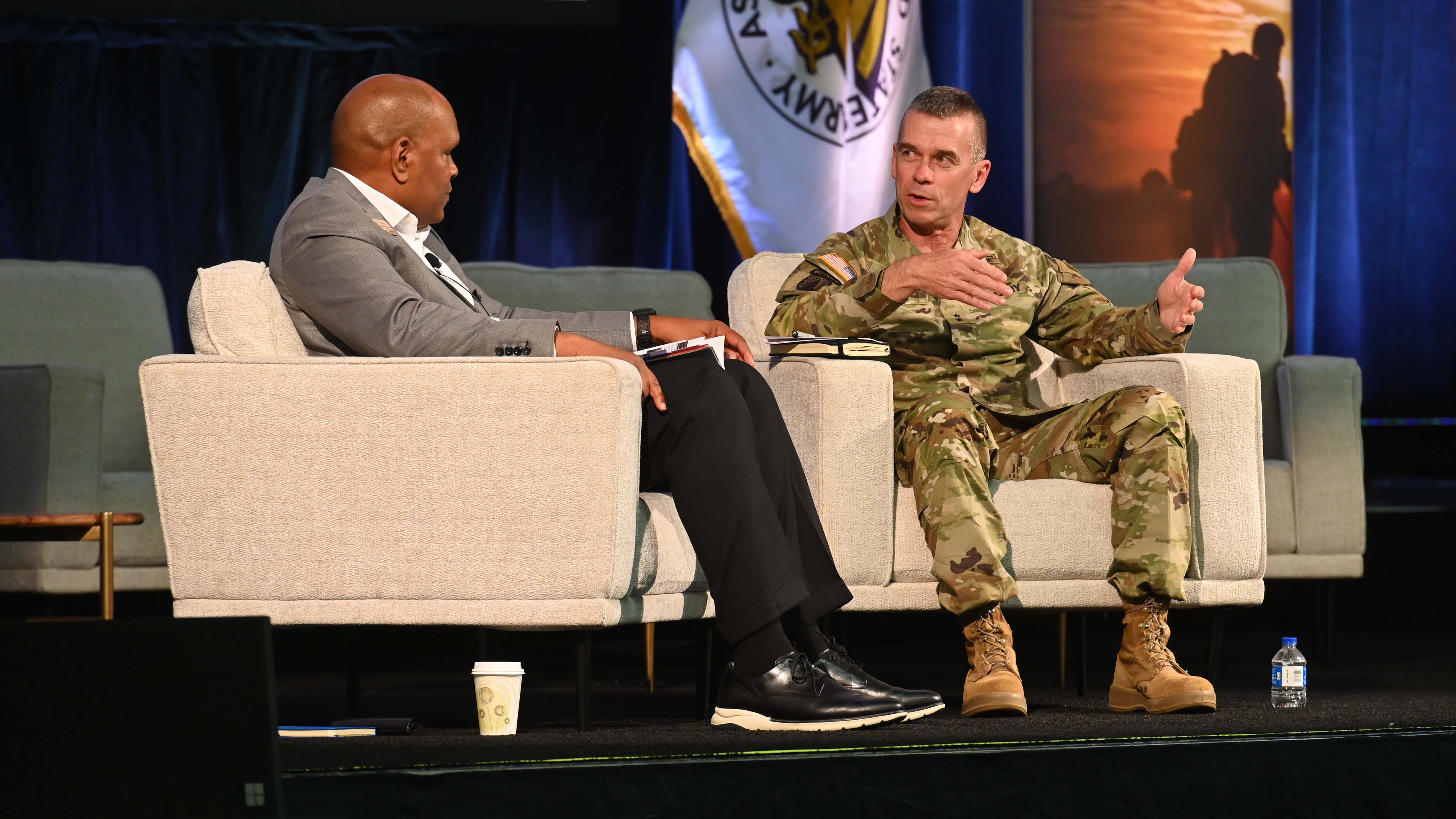 Maj. Gen. Donn Hill, commanding general of the Security Force Assistance Command speaks at AUSA Warfighter 2023