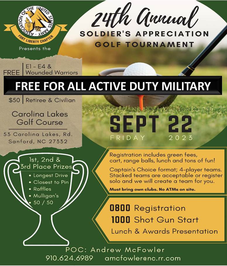2023 Golf Tournament FREE FOR ALL ACTIVE-DUTY MILITARY