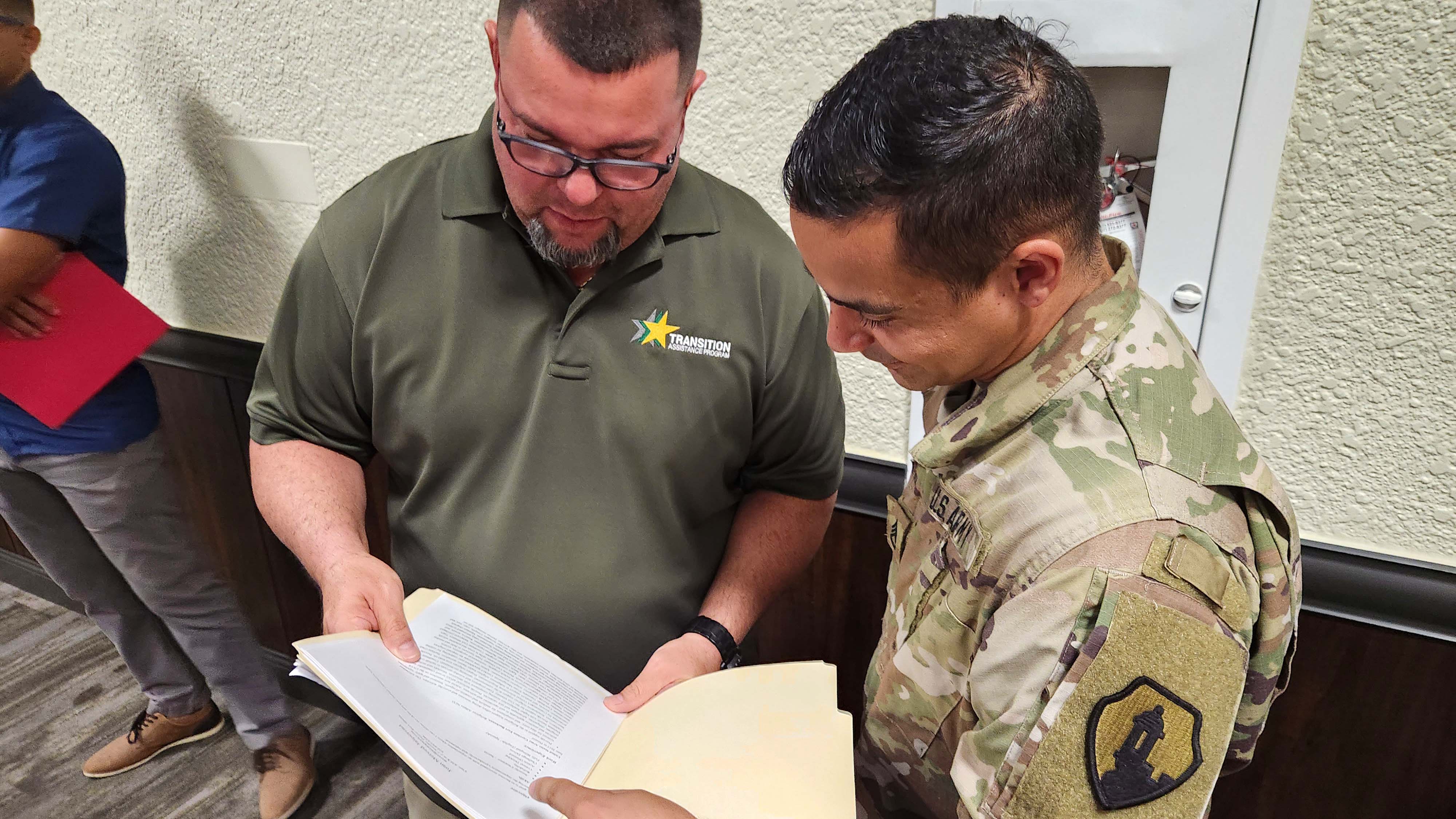 Soldier working with Transition Services specialist
