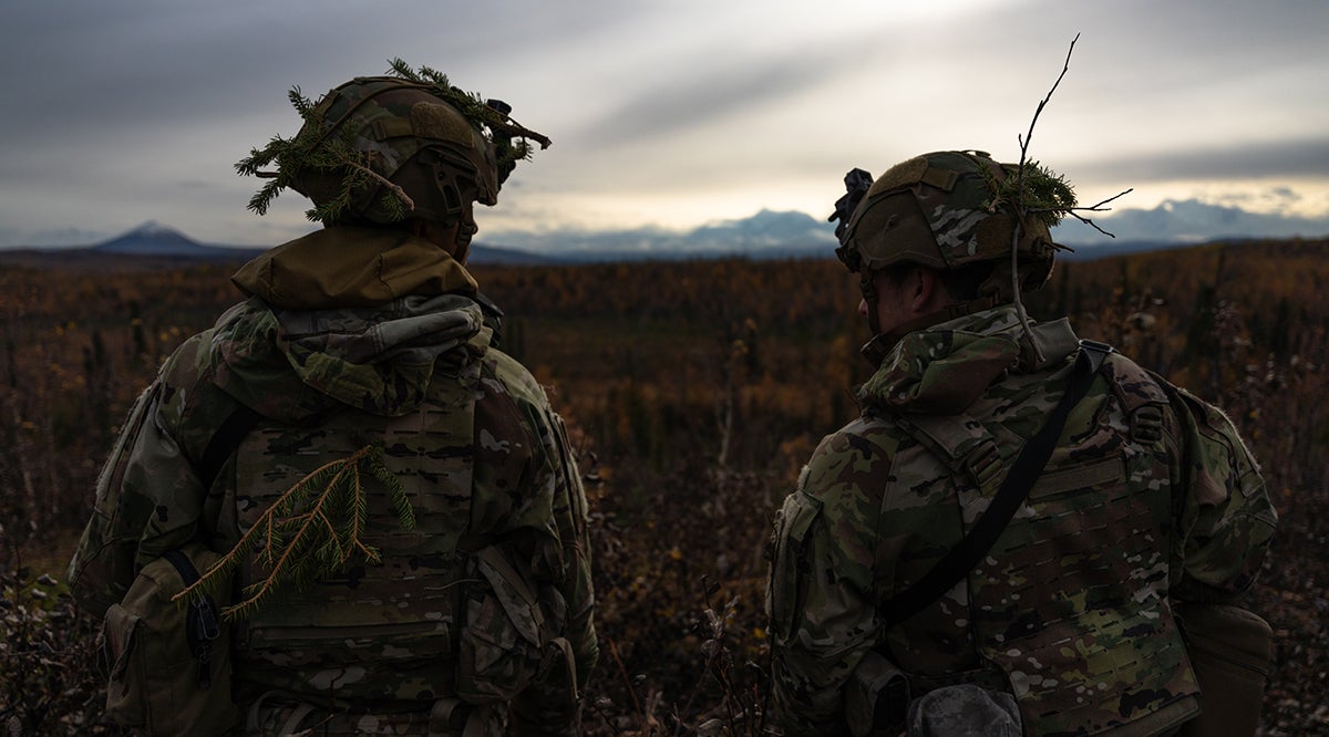 Two U.S. Army soldiers from the 11th Infantry Airborne Division pictured during Yudh Abhyas 2023.