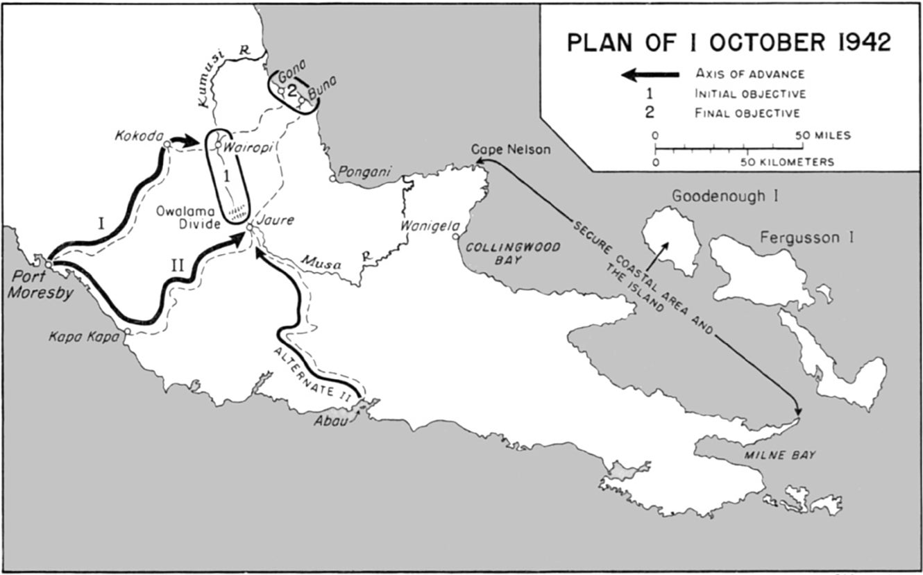 Black and white period map showing the plan of advance
