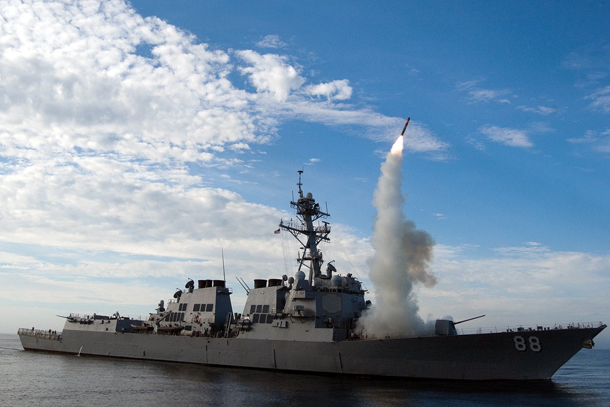 Tomahawk missile launch from destroyer