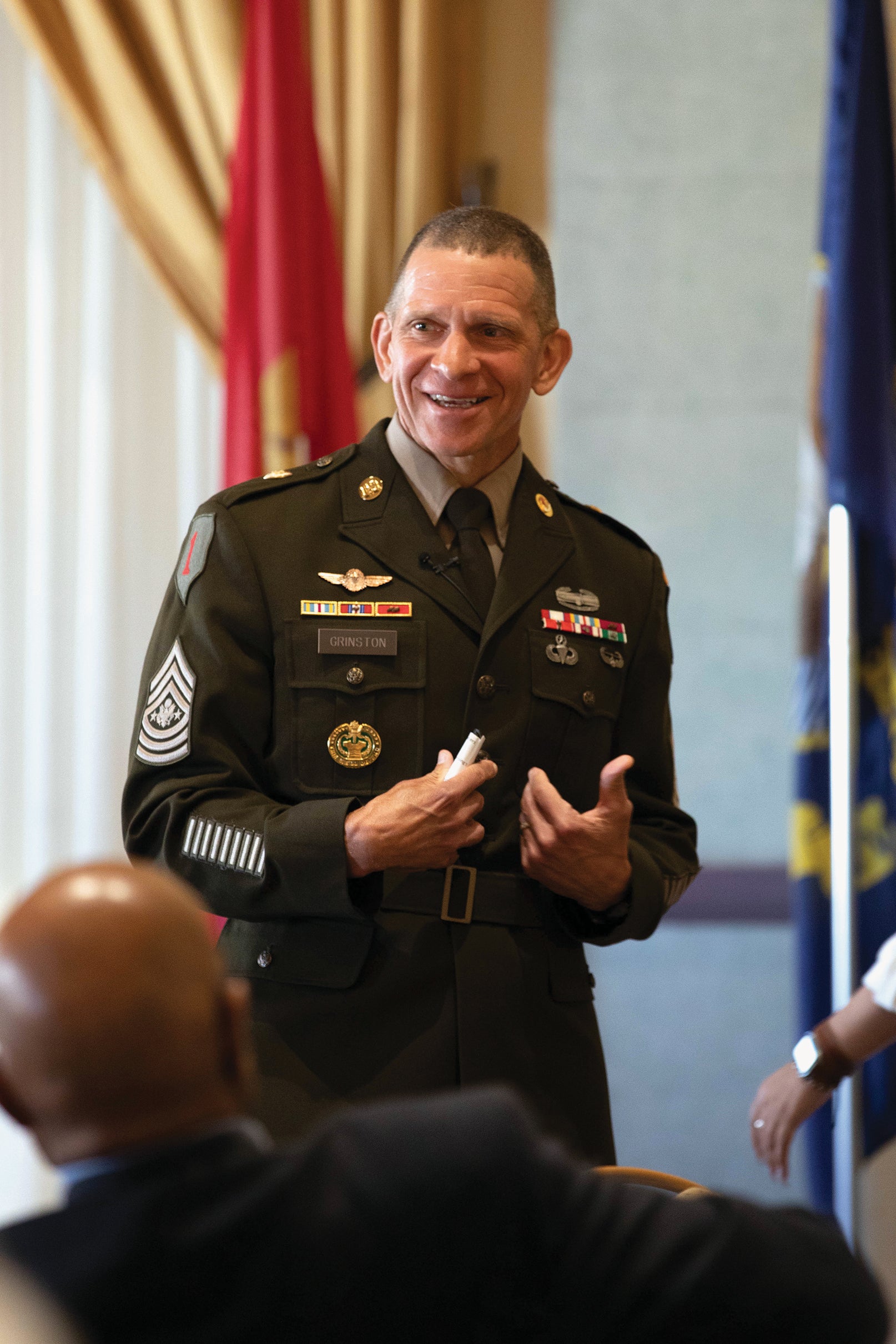 Sgt. Maj. of the Army Michael Grinston speaks at an event in San Francisco. (Credit: opposite: U.S. Army Reserve/Spc. Kenneth Rodriguez)