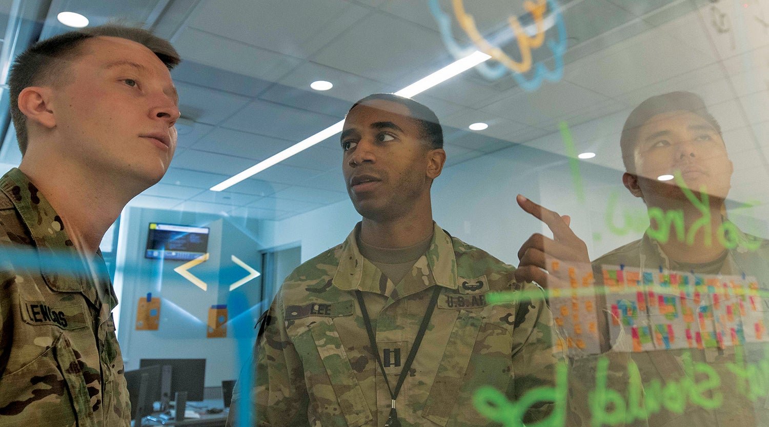 Software Factory members consult on a project. (Credit: U.S. Army)