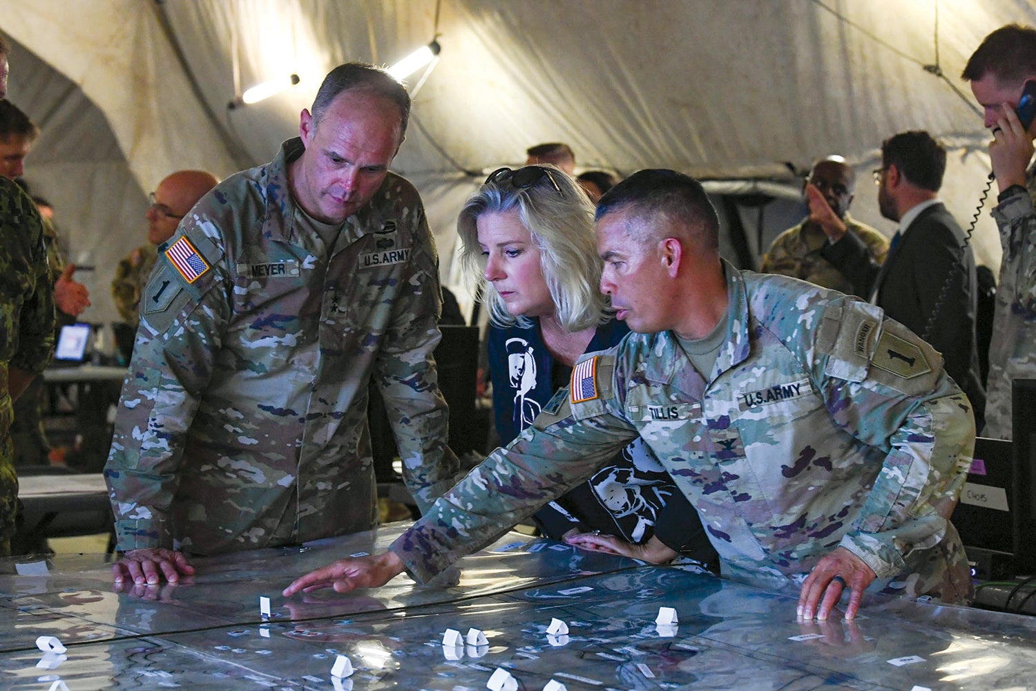 Army Secretary Christine Wormuth takes in a command post exercise featuring the 1st Infantry Division and Estonian armed forces at Fort Riley, Kansas. (Credit: U.S. Army/Sgt. David Resnick)