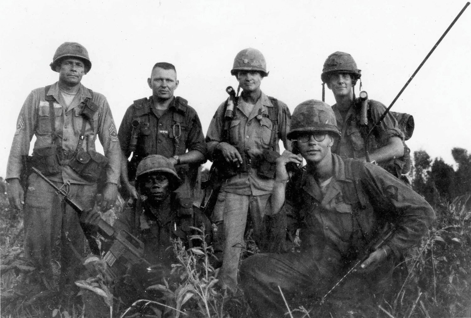 Then-Lt. Col. Hal Moore, standing third from left, poses for a photo with members of the 1st Battalion, 7th Cavalry Regiment, command team before the Battle of Ia Drang, Vietnam. (Credit: Courtesy photo)
