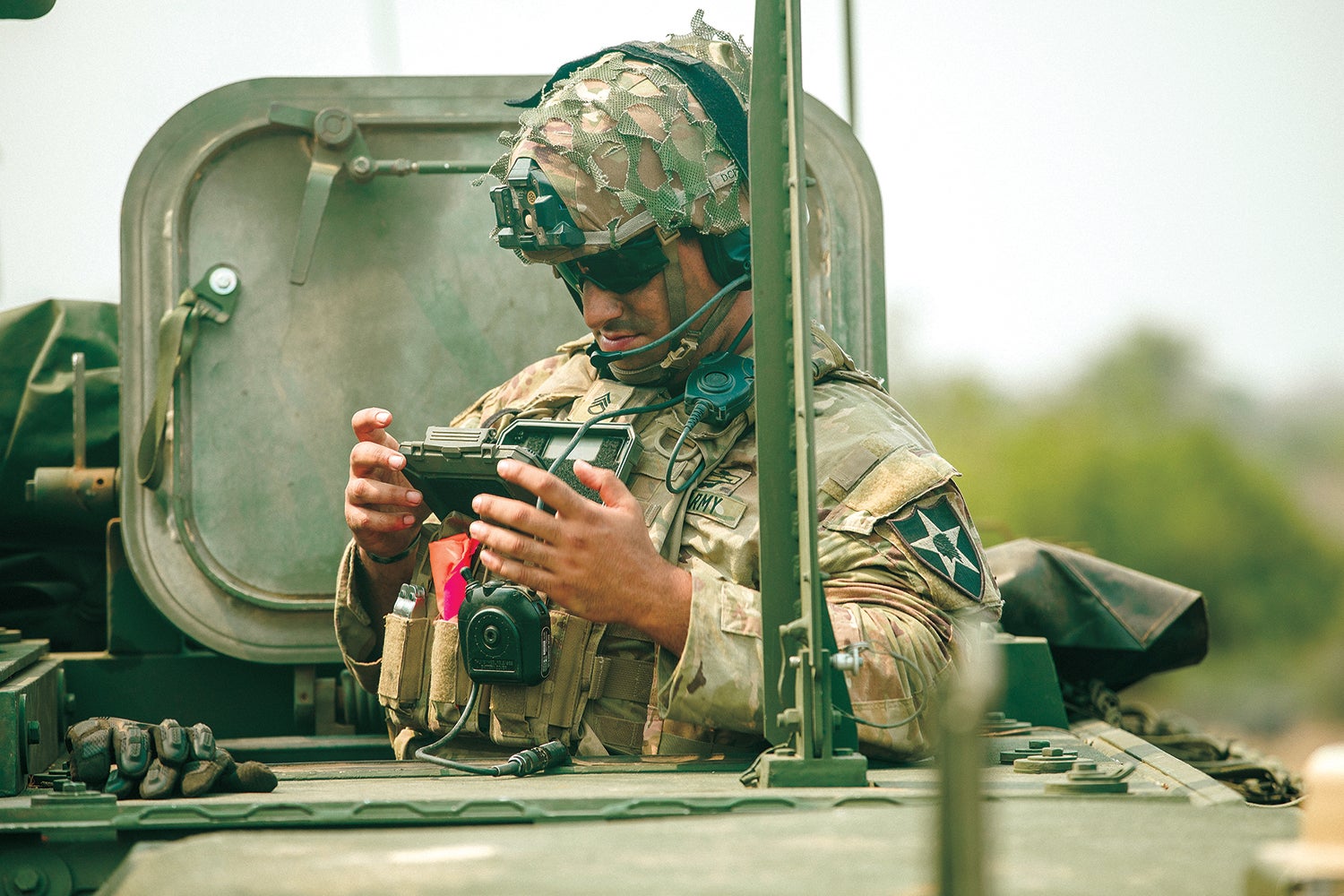 A soldier in a Stryker armored vehicle from the 2nd Battalion, 3rd Infantry Regiment, prepares for a live-fire exercise rehearsal during an exercise in Thailand. (Credit: U.S. Army/Spc. Christopher Wilkins)