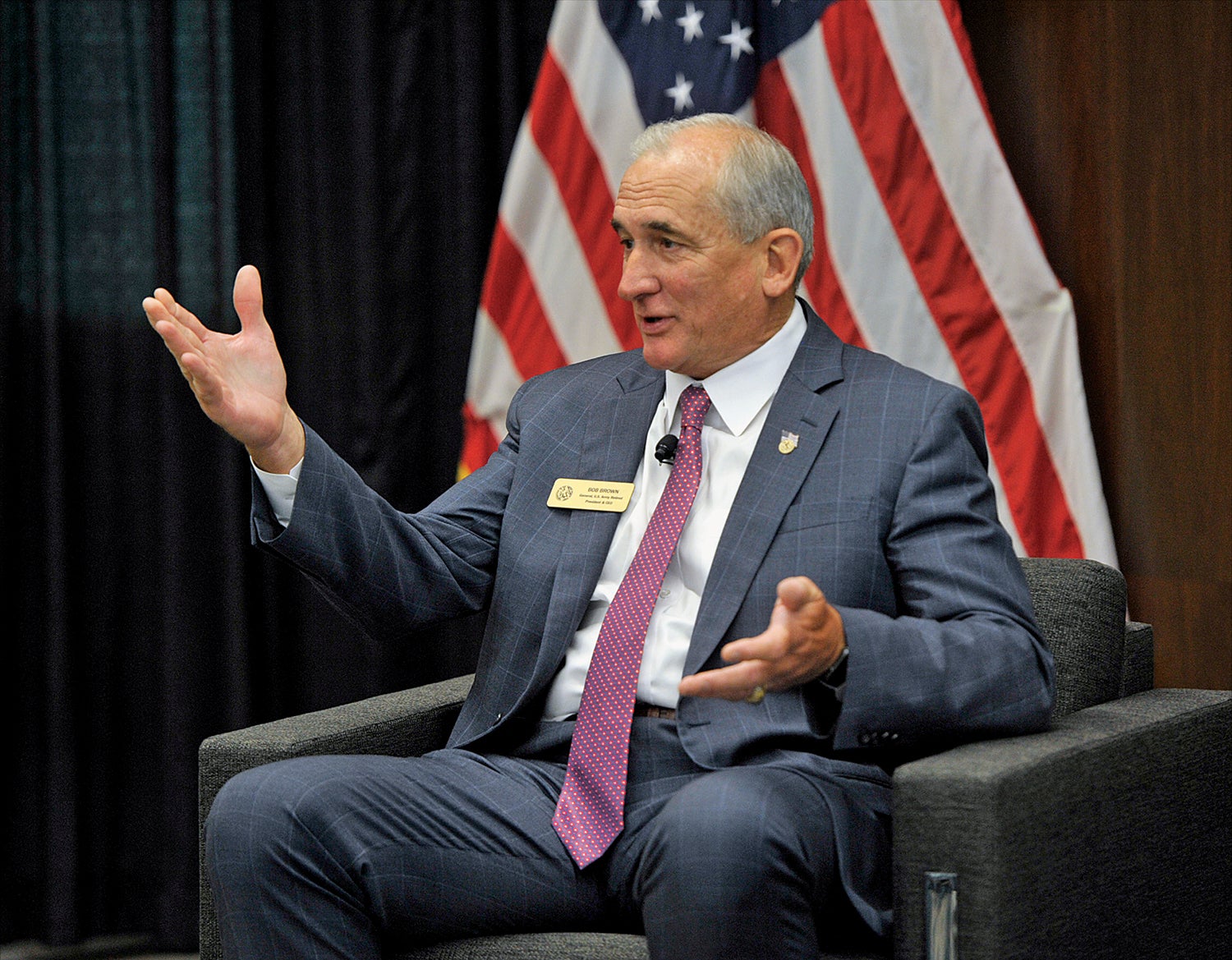 Retired Gen. Bob Brown, president and CEO of the Association of the U.S. Army, speaks at a Coffee Series event at AUSA headquarters in Arlington, Virginia. (Credit: AUSA/Luc Dunn)