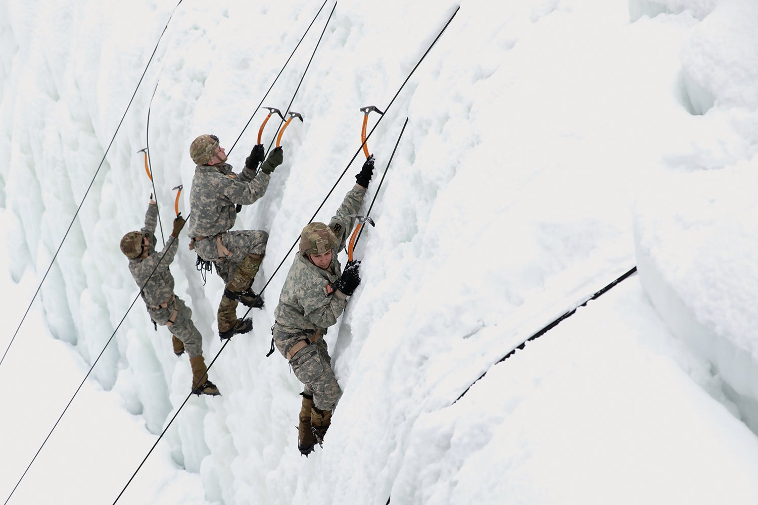 Soldiers with the Vermont Army National Guard’s 86th Infantry Brigade Combat Team (Mountain) ice-climb at the Ethan Allen Firing Range, Jericho. (Credit: Army National Guard/Staff Sgt. Barbara Pendl)