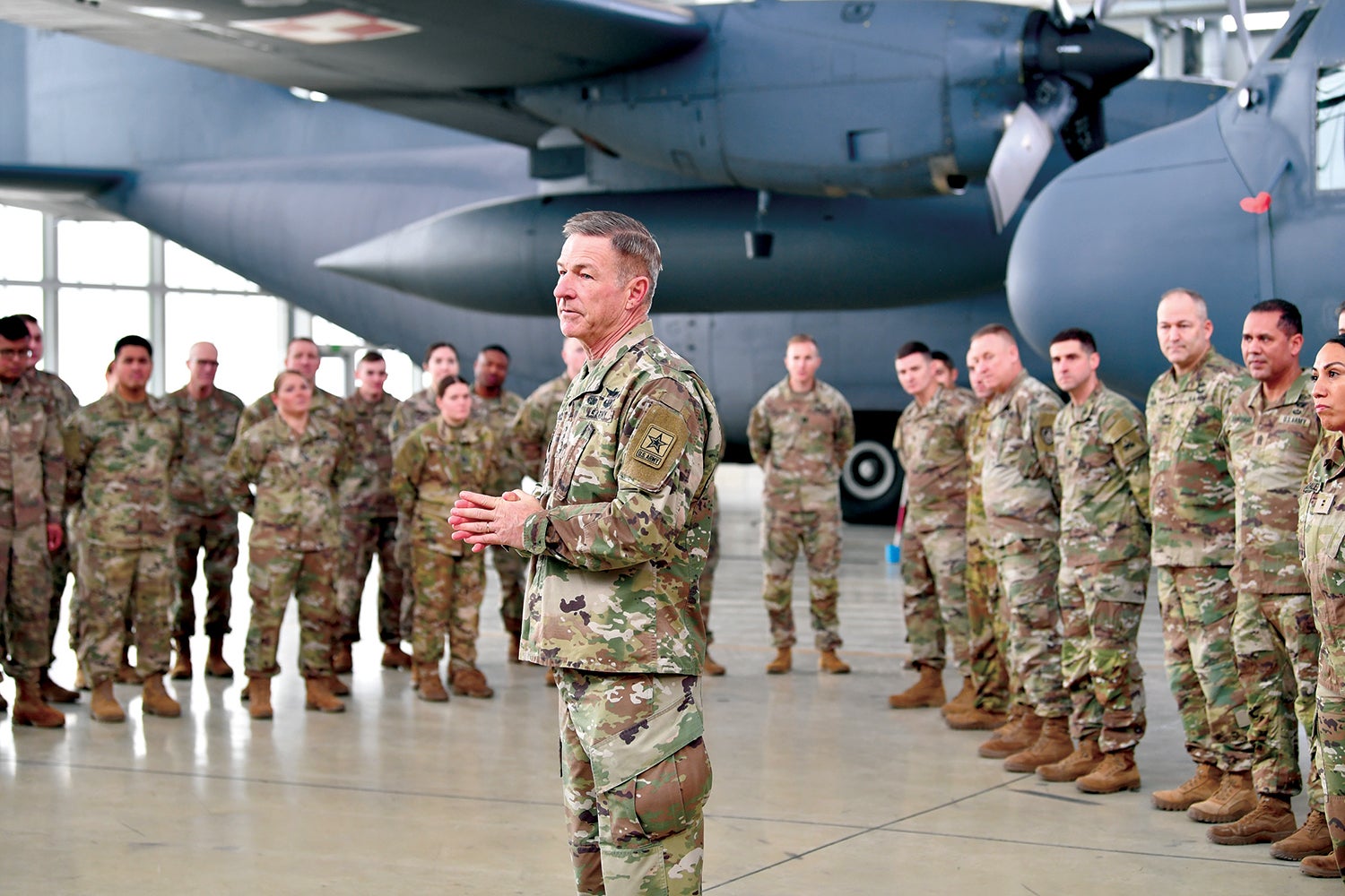 McConville talks to troops deployed to Poland in December. (Credit: U.S. Army/Master Sgt. Joseph Moore)
