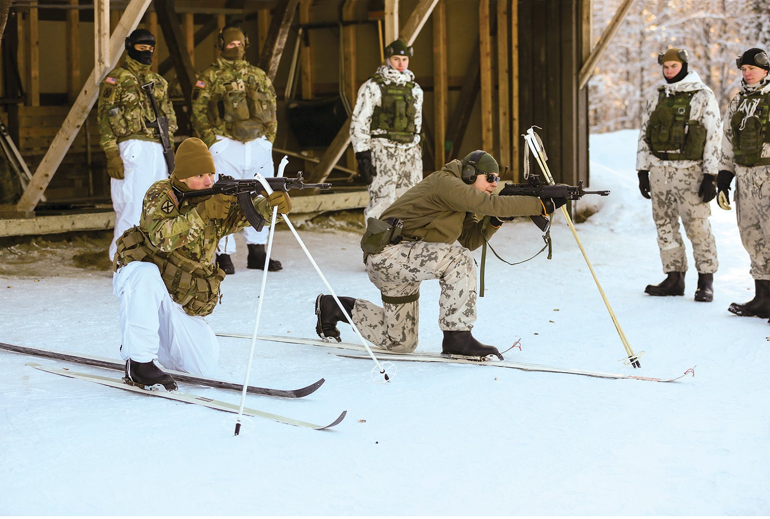 Soldiers with the 1st Brigade Combat Team, 10th Mountain Division, train with their Finnish partners during an exercise in Finland. (Credit: U.S. Army/Sgt. 1st Class Matthew Keeler)