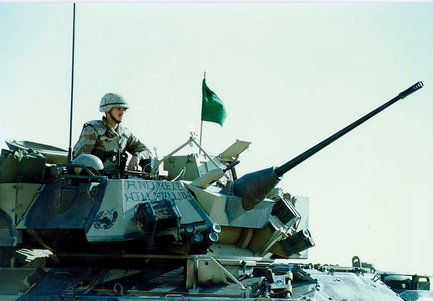 A soldier from the 2nd Squadron, 4th Cavalry Regiment, 24th Infantry Division, maneuvers his Bradley Fighting Vehicle during a live-fire exercise in 1990. (Credit: U.S. Army/SGT. Randall Yackiel)