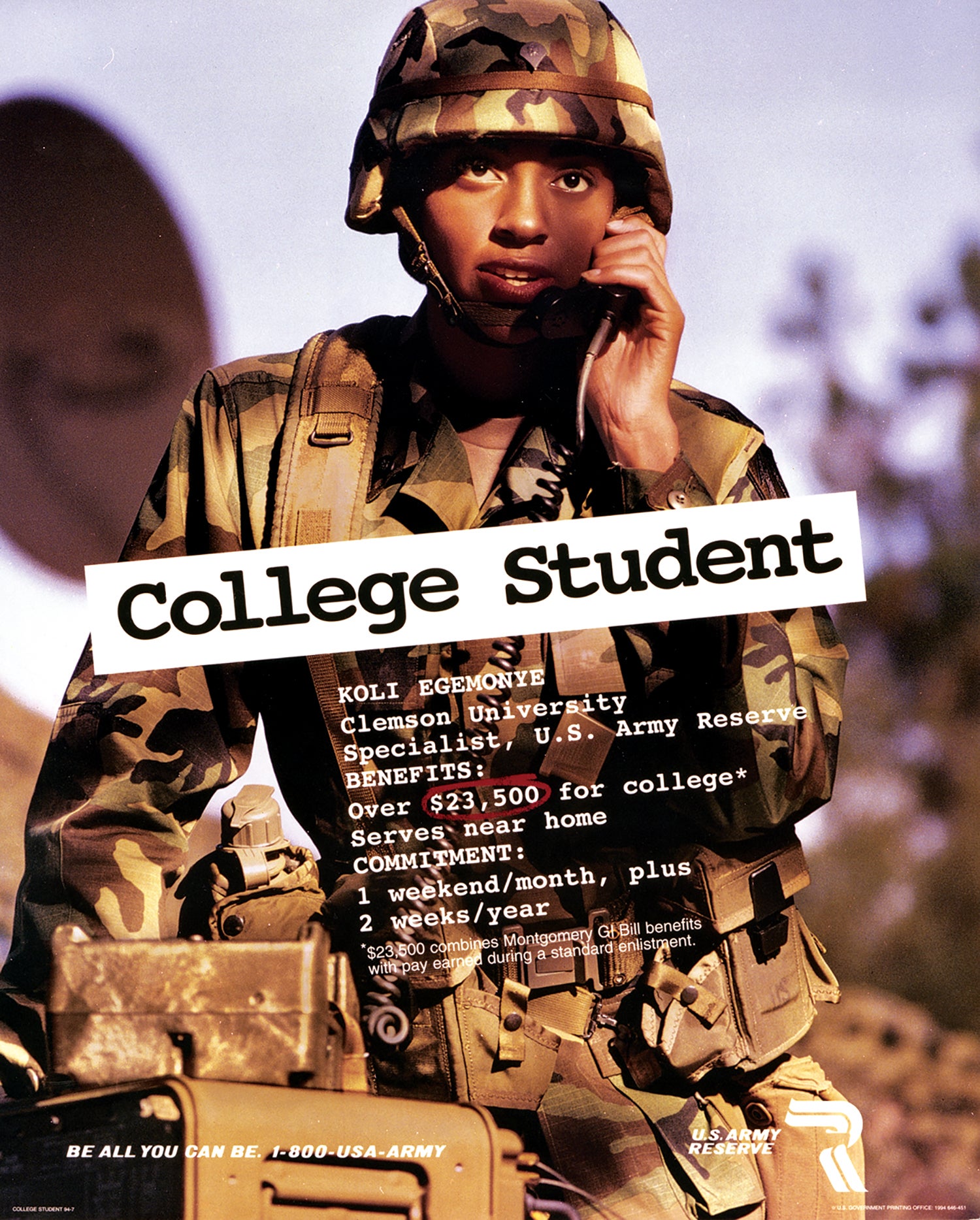 A 1994 U.S. Army Reserve recruiting poster. (Credit: U.S. Army)